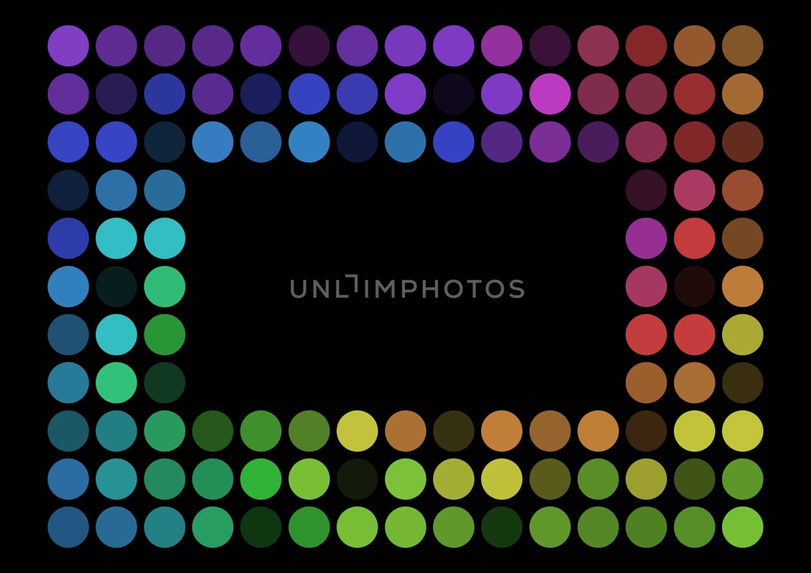 Frame made of multicolored dots over a black background