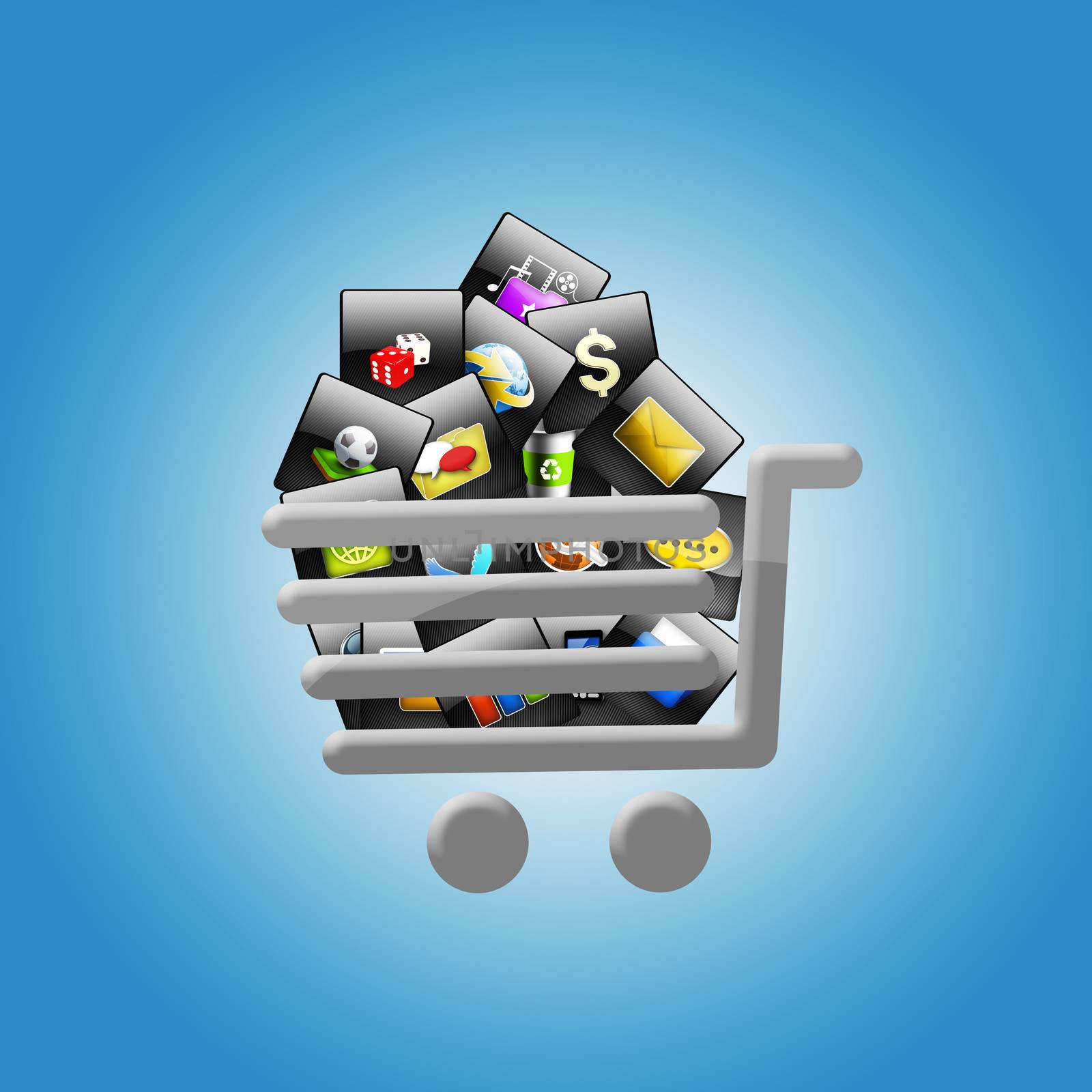 Shopping trolley full applications. The concept of software purchases