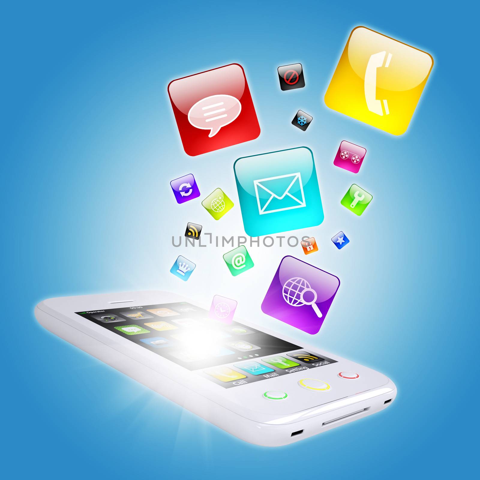 Smart phone and program icons. The concept of computer software