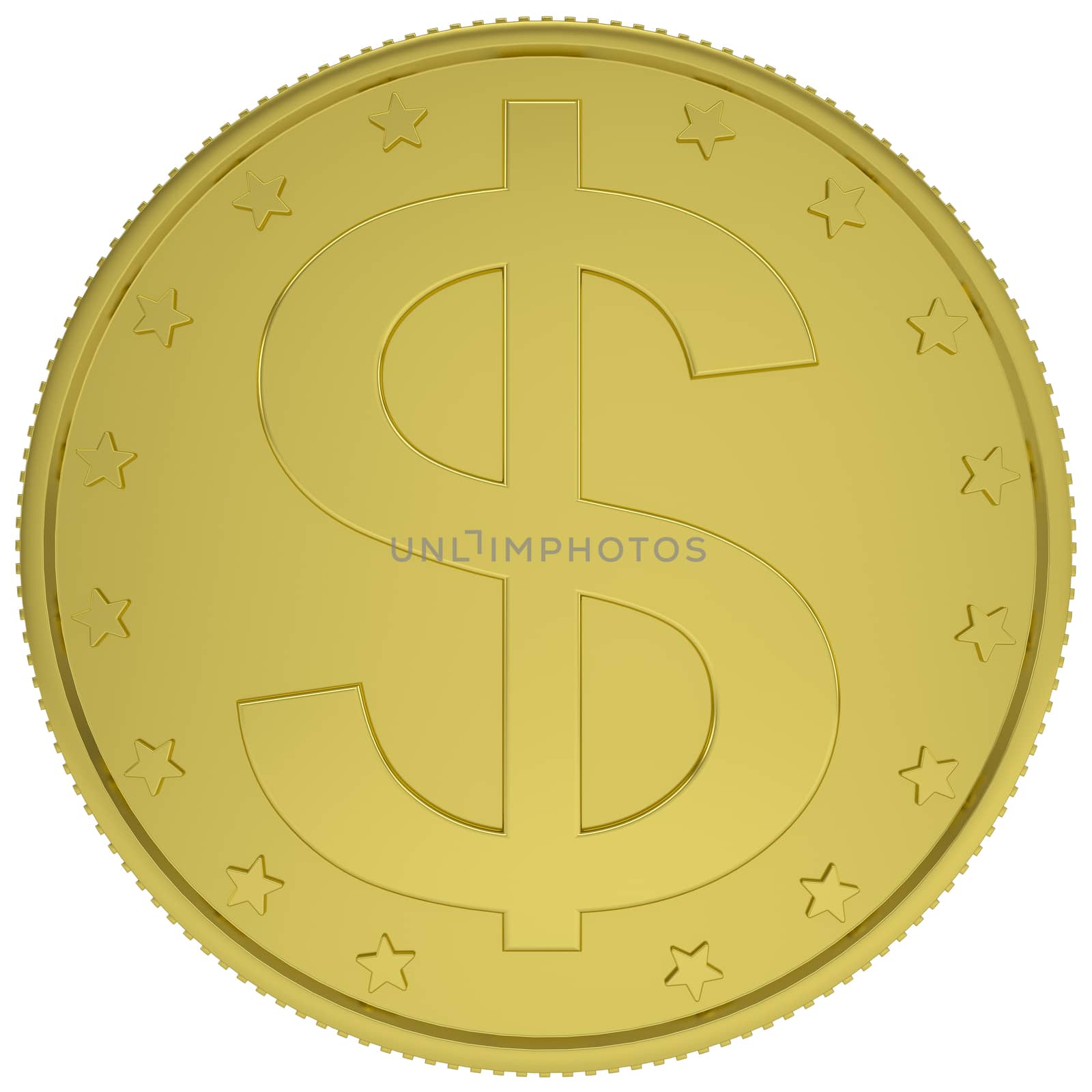 Gold dollar. Isolated render on a white background