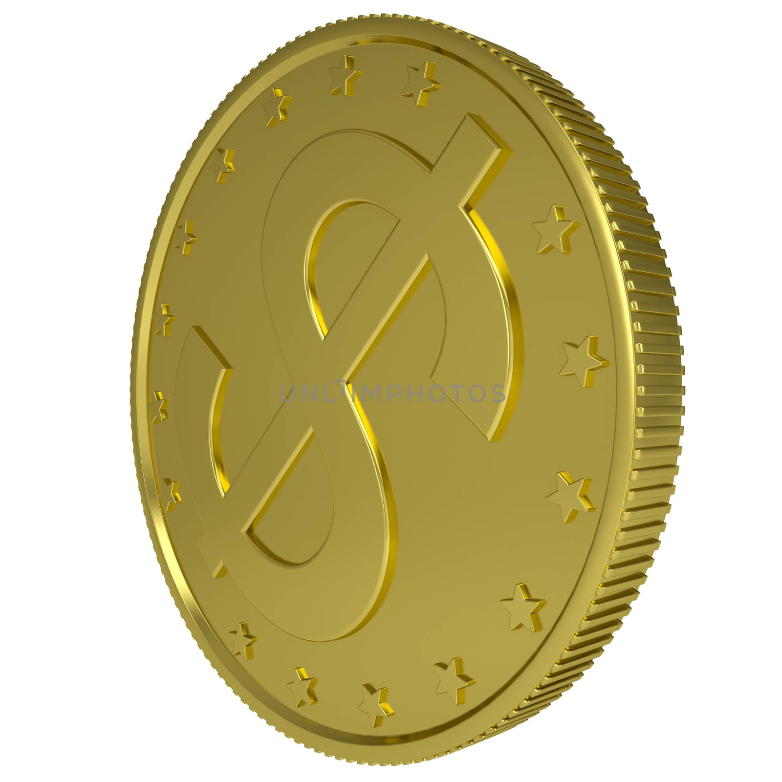 Gold dollar. Isolated render on a white background