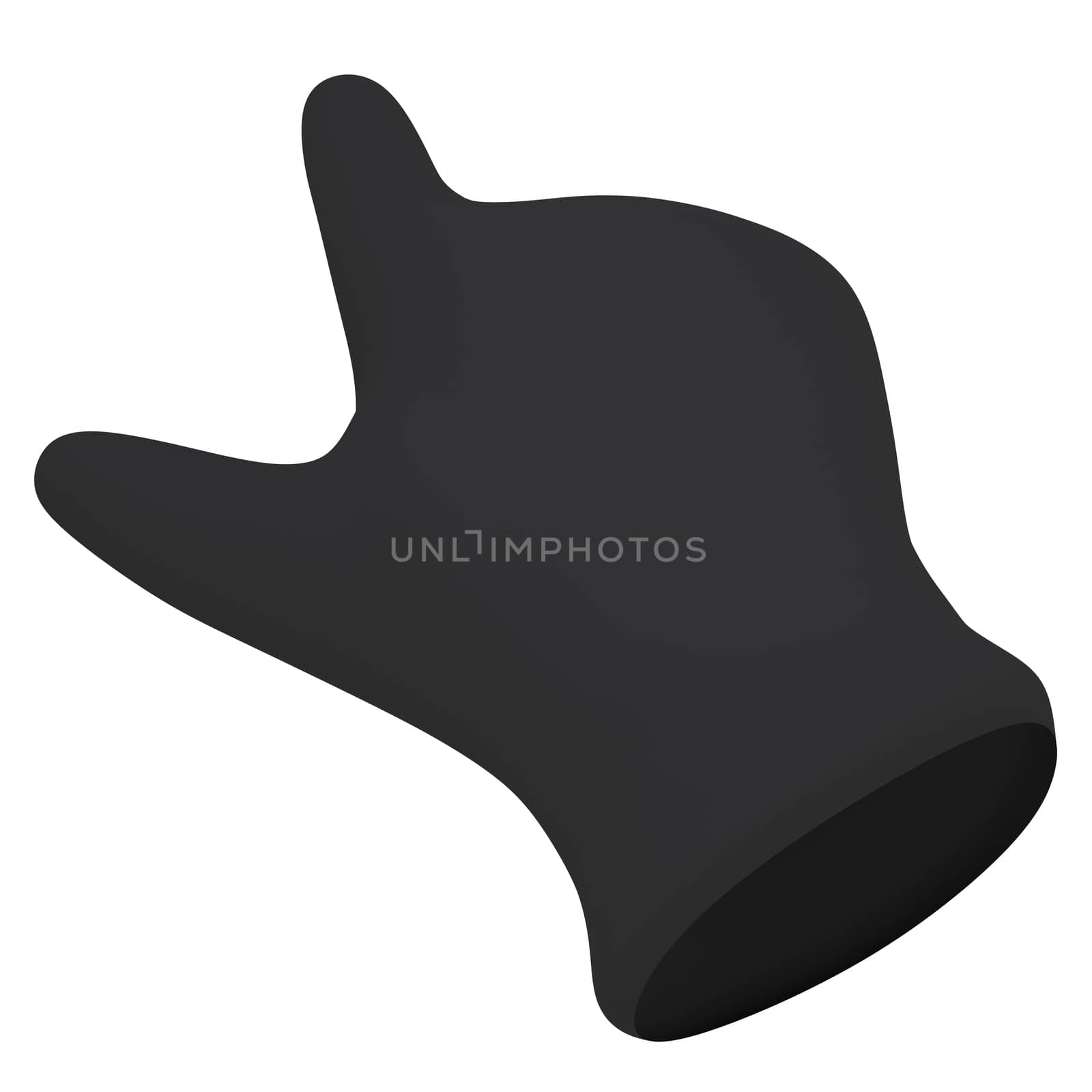 Black gloves. Forefinger shows. 3d render isolated on white background