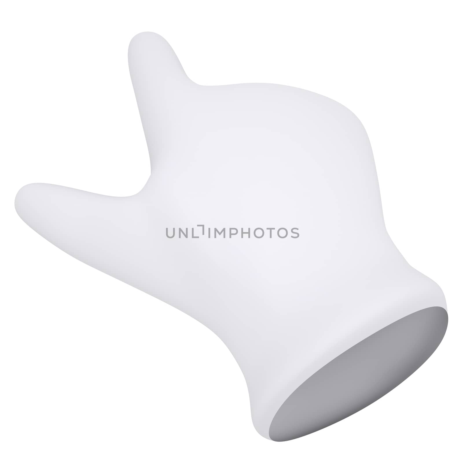 White gloves. Forefinger shows. 3d render isolated on white background