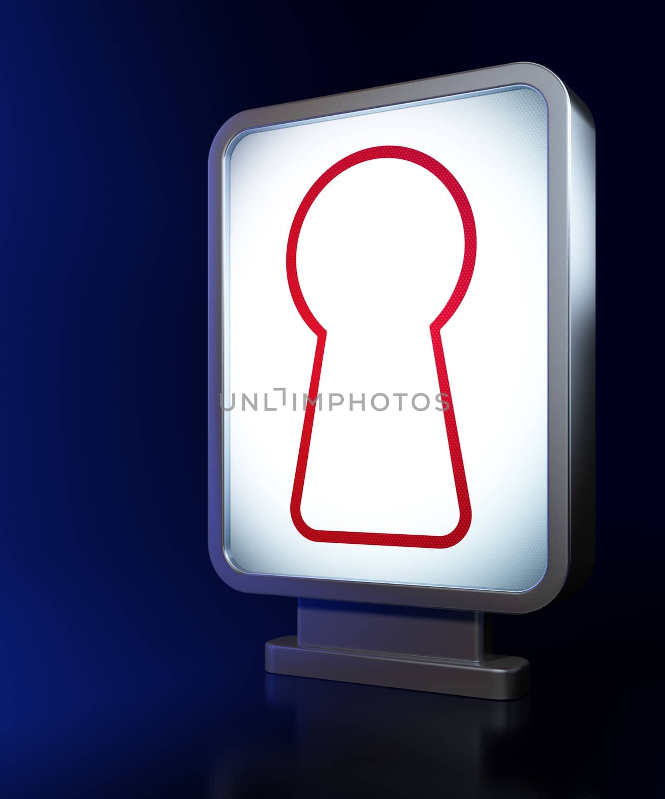 Safety concept: Keyhole on advertising billboard background, 3d render