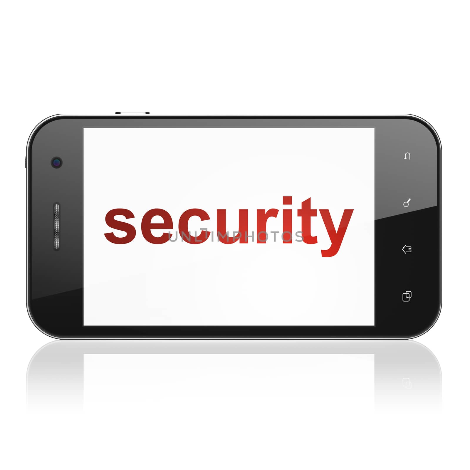 Protection concept: smartphone with text Security on display. Mobile smart phone on White background, cell phone 3d render