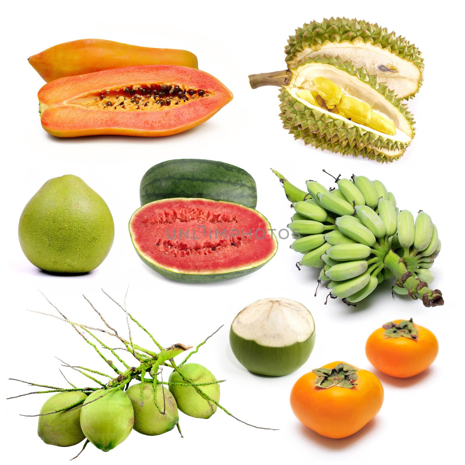 Set of tropical fruit in Thailand, Fruit isolated