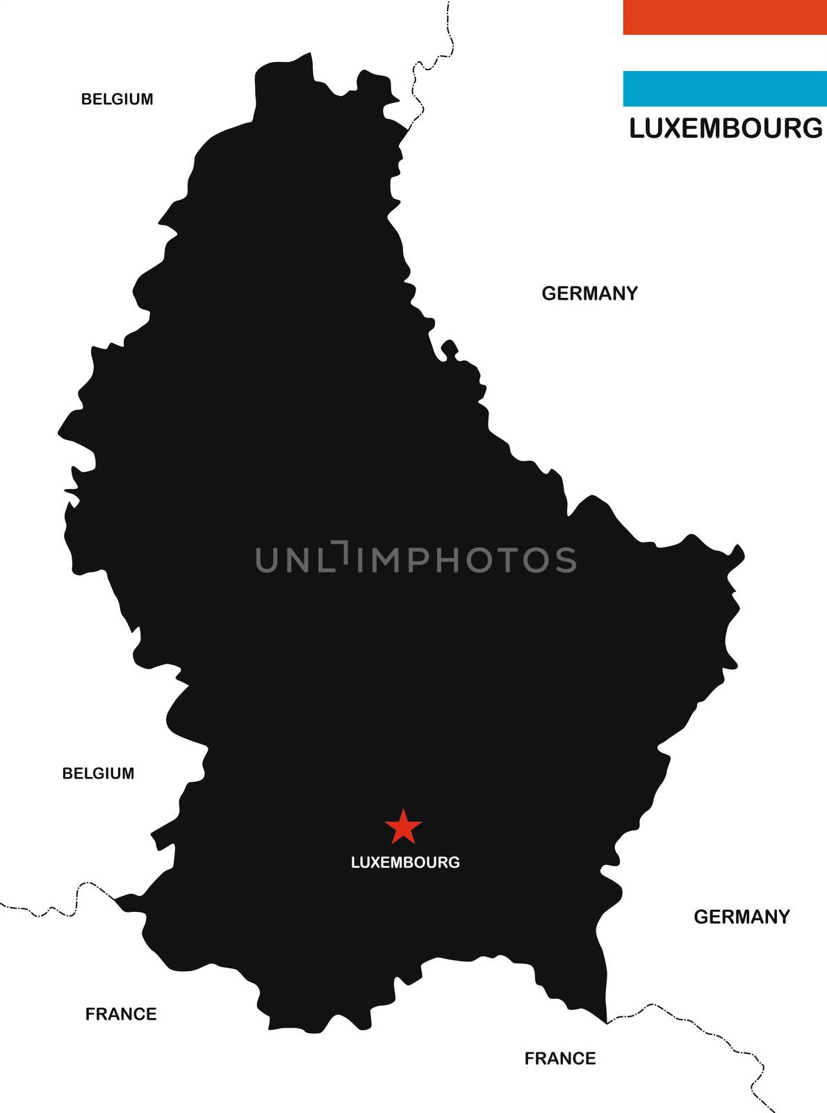 very big size luxembourg black map with flag