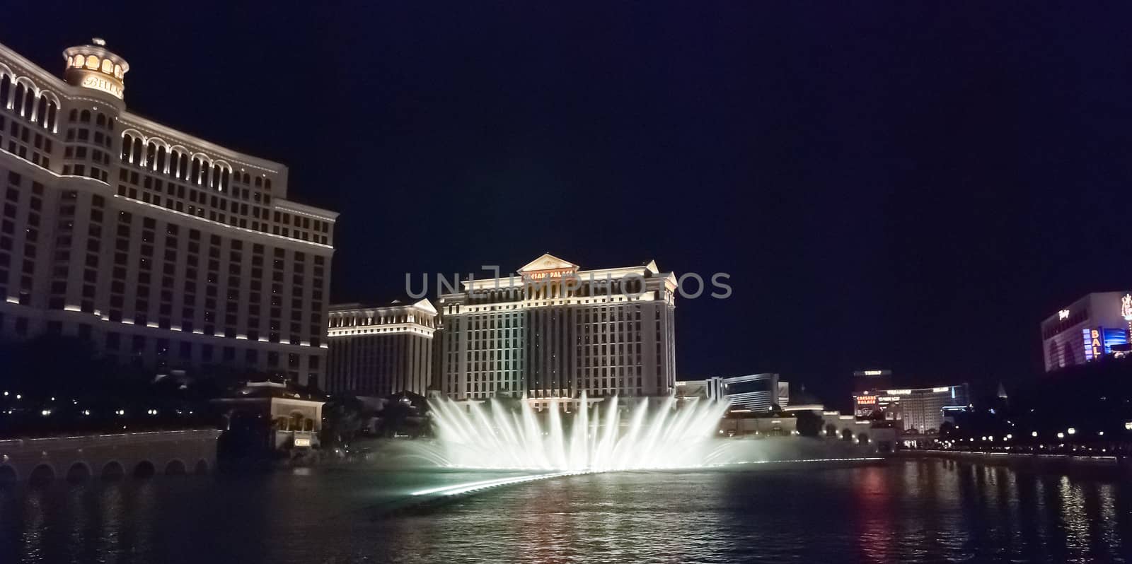 Las Vegas, Nevada, USA - September 23: The Bellagio Fountains at night on Sept 25, 2010 in Las Vegas, USA. More than 1200 dancing fountains on a lake make show of water, music and light