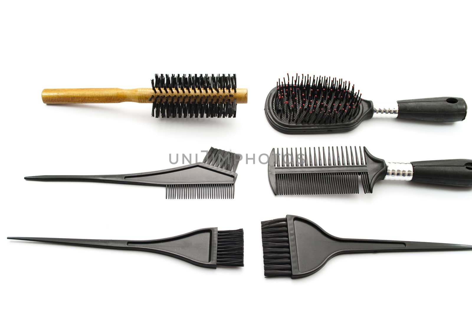 Different Hairbrush on white background