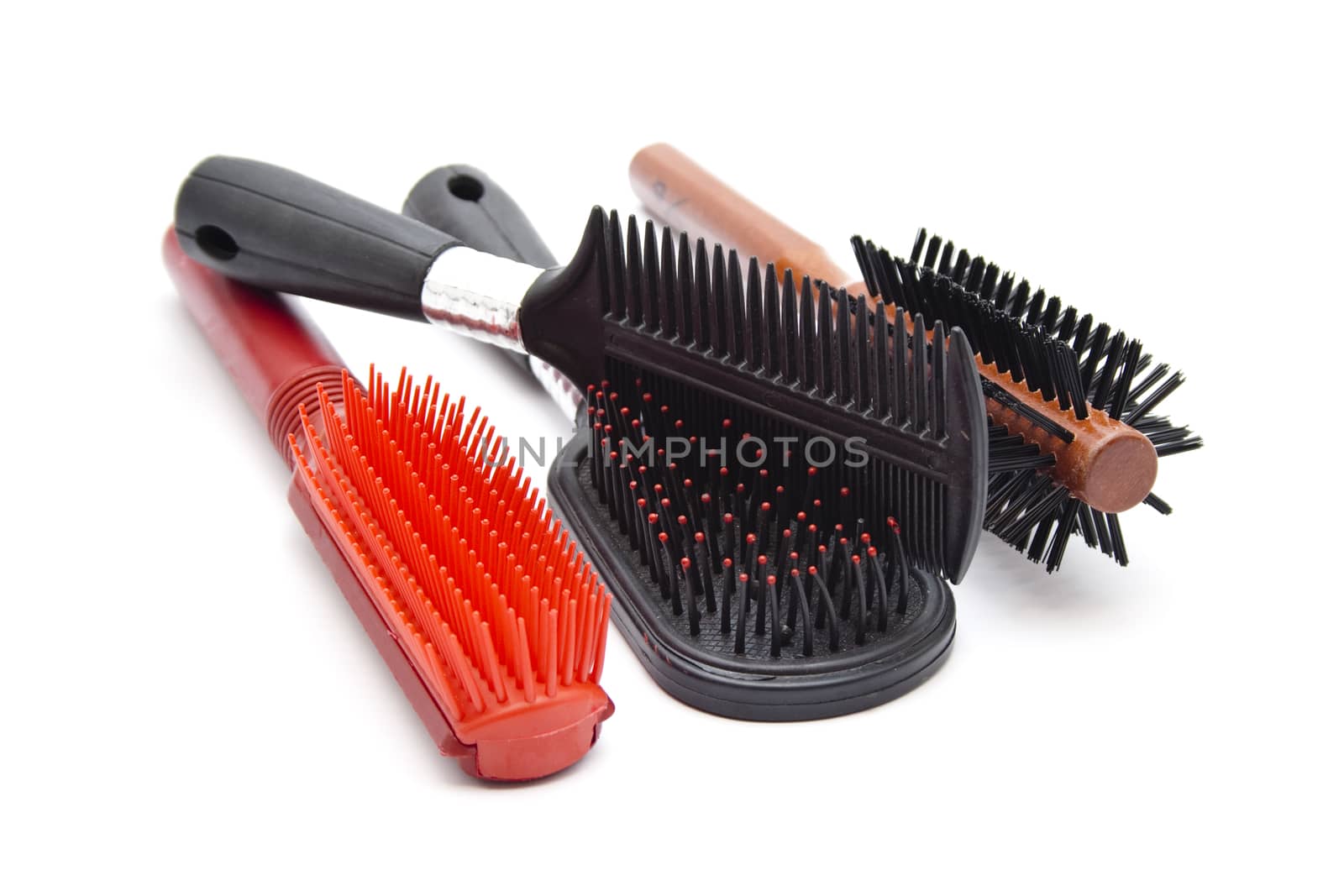 Different Hairbrush on white background