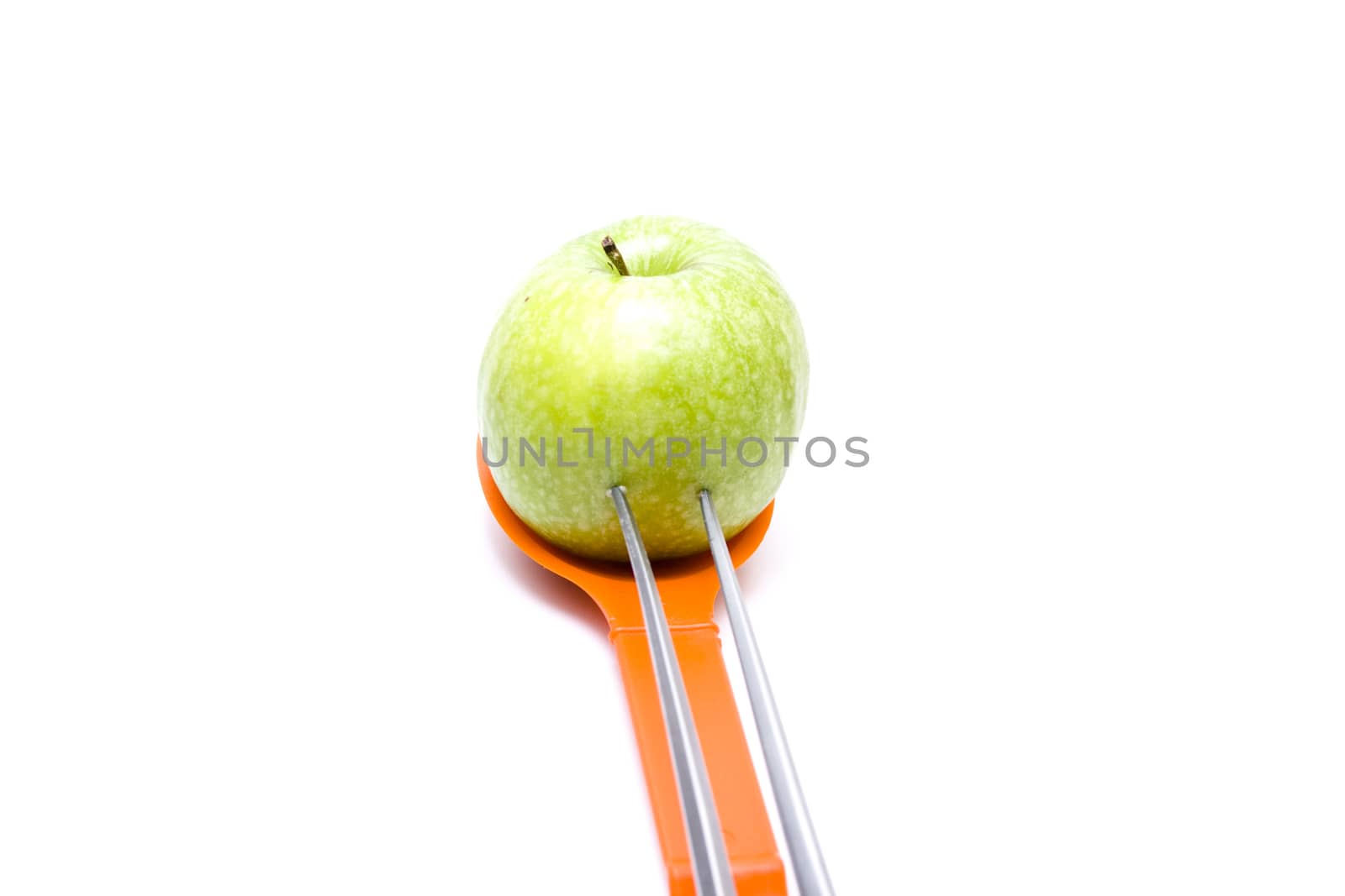 Fresh Green Apple with Meat Fork