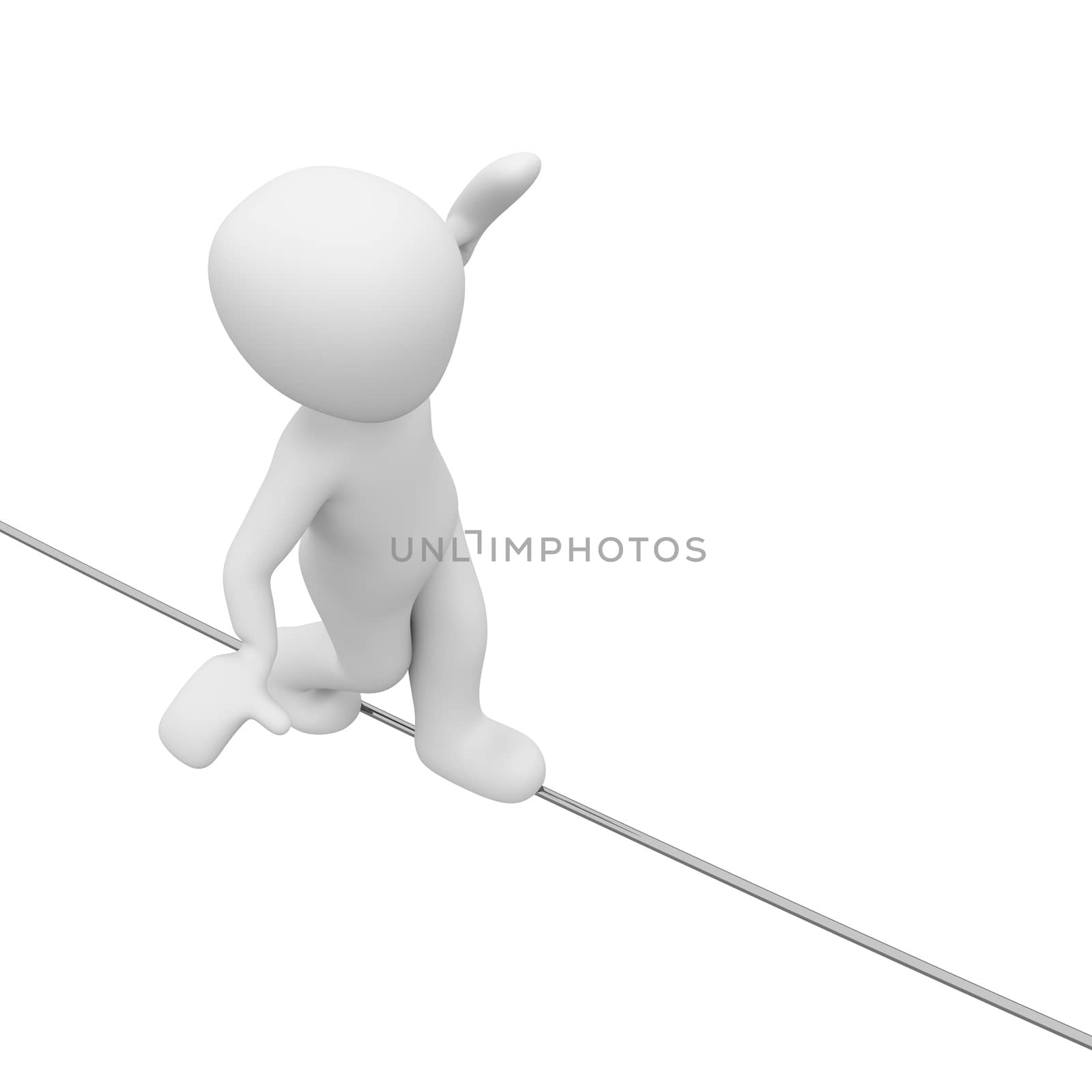 A 3D character fluctuates on a rope.