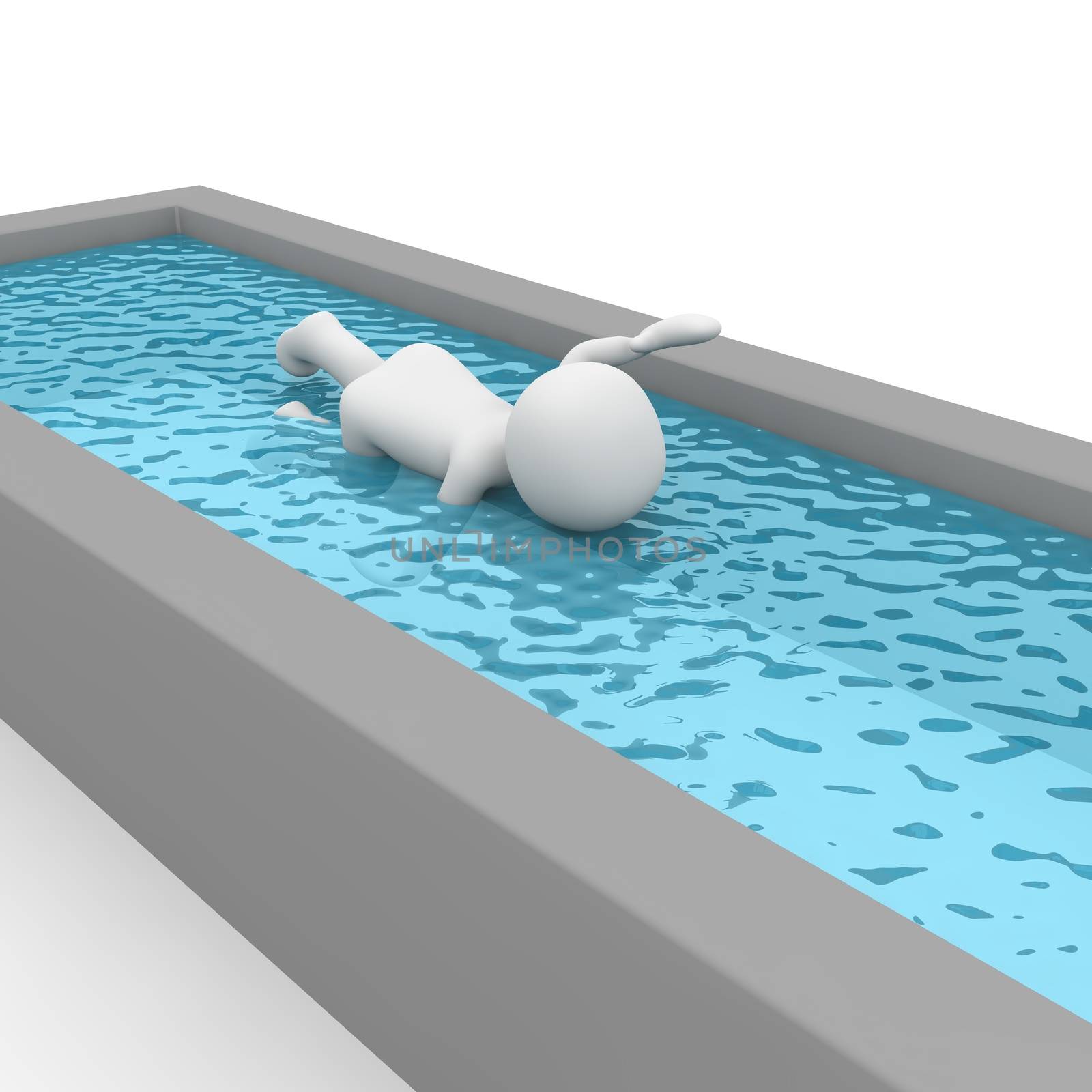 A 3d character swimming in a swimming pool.