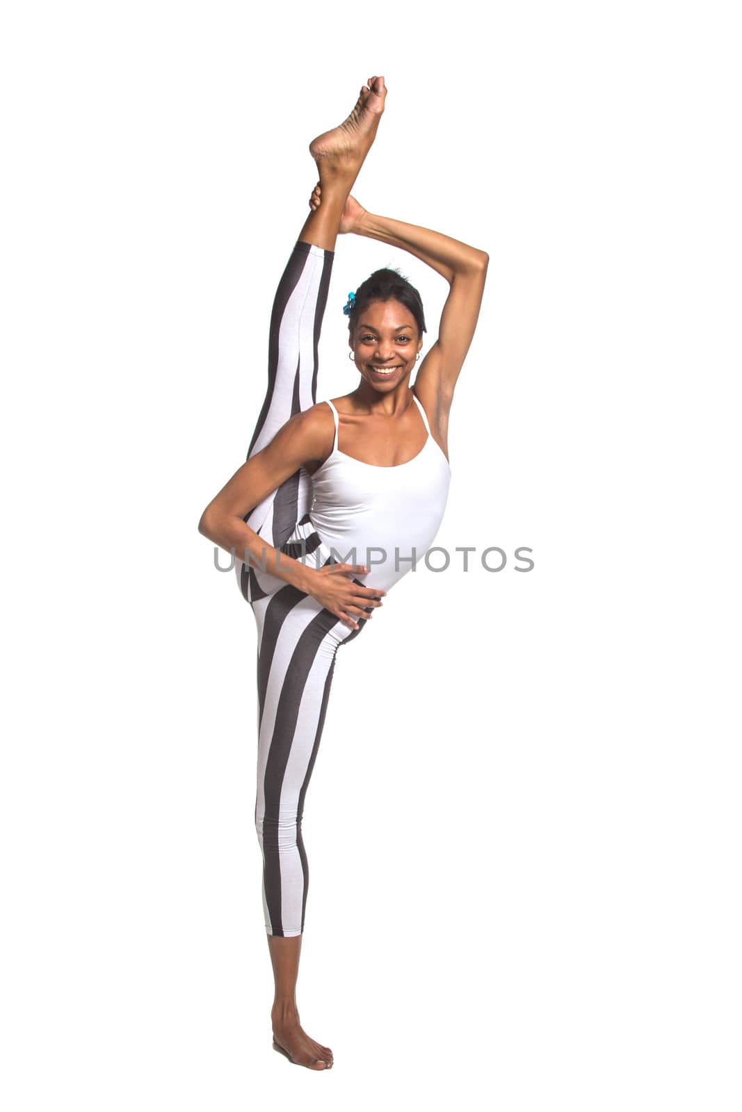 Vertical splits. Latina dancer girl, isolated