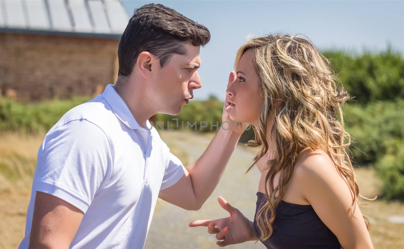 Couple having argument in a hard quarrel