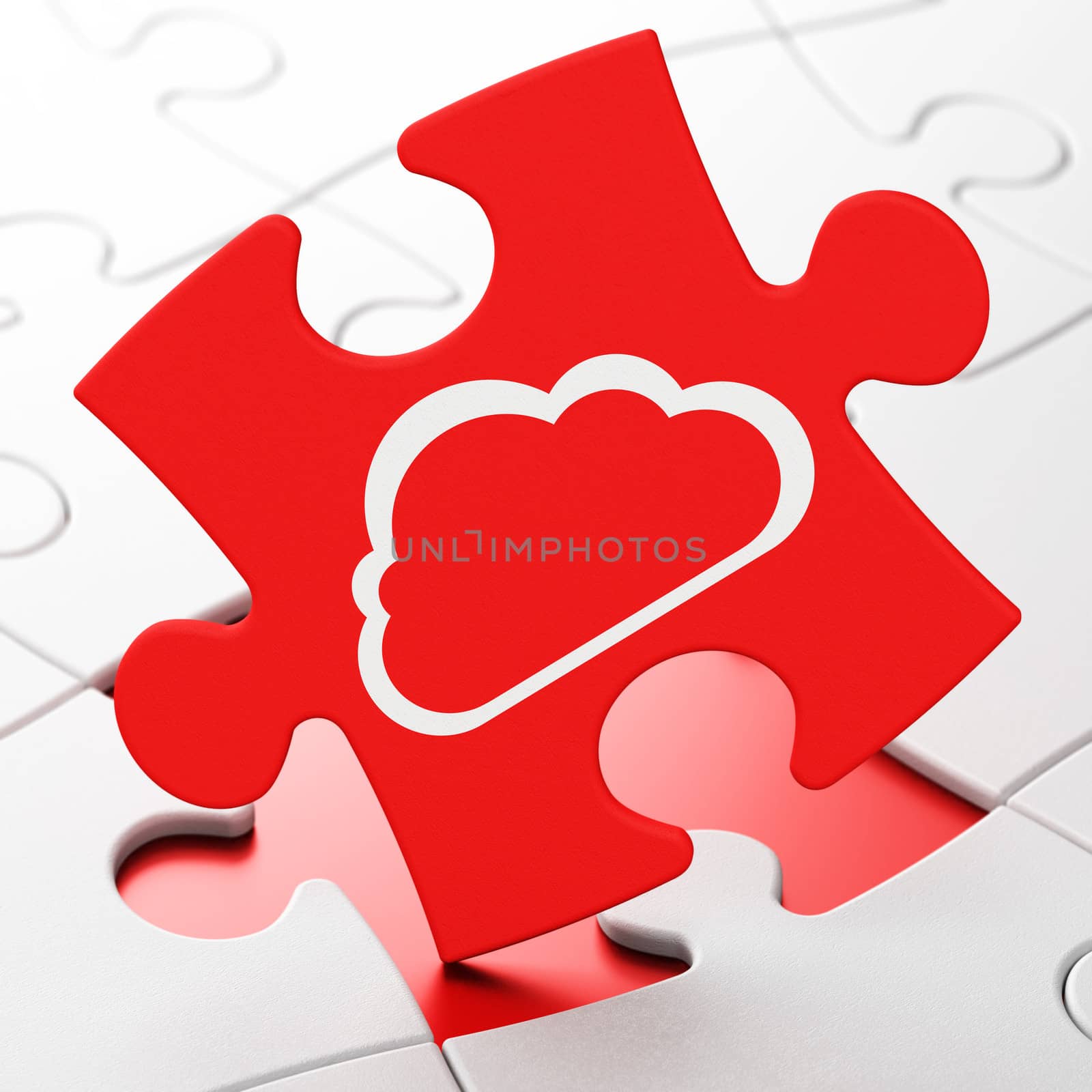 Cloud networking concept: Cloud on Red puzzle pieces background, 3d render