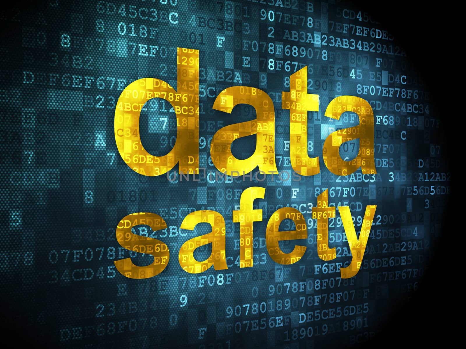 Data concept: pixelated words Data Safety on digital background, 3d render