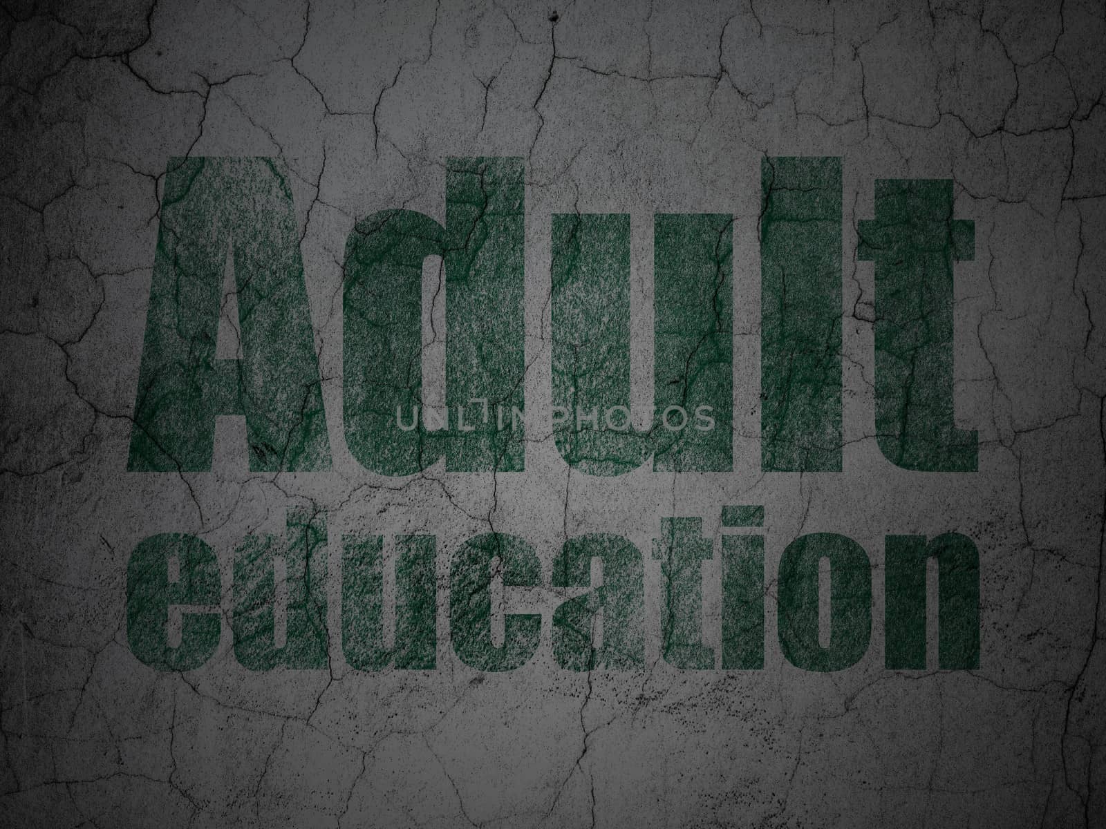 Education concept: Green Adult Education on grunge textured concrete wall background, 3d render