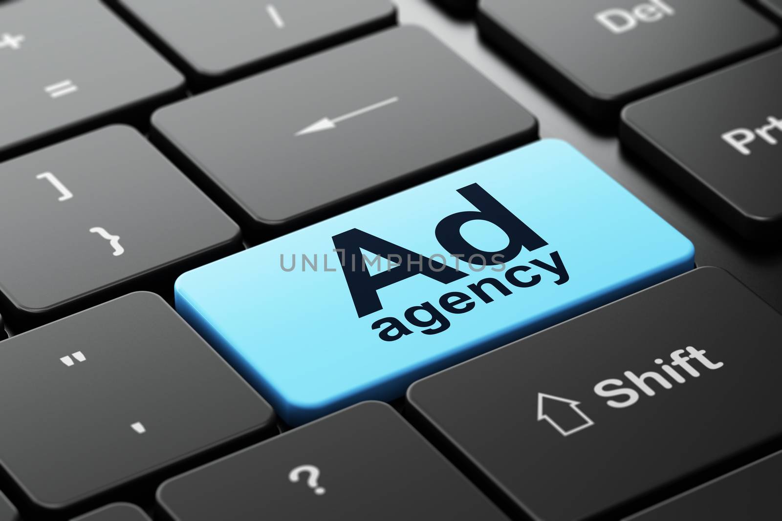 Advertising concept: Ad Agency on computer keyboard background by maxkabakov