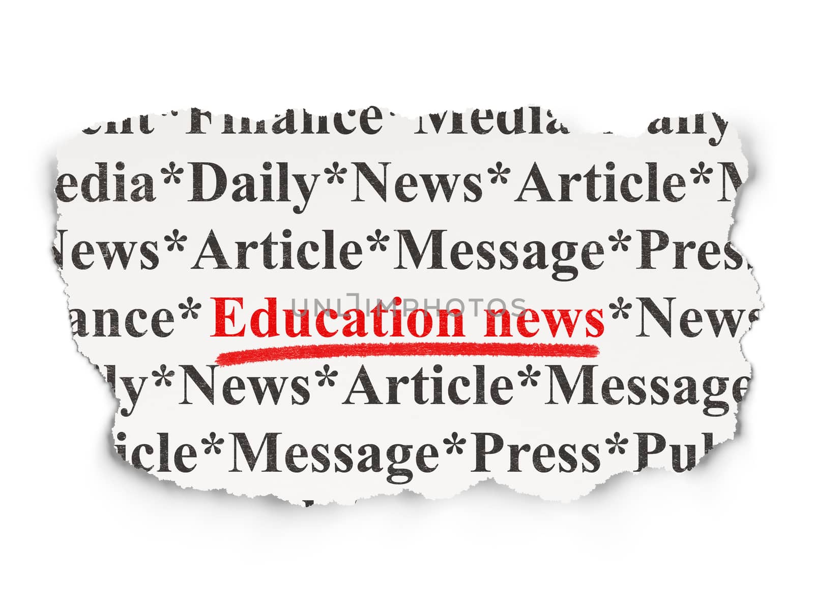 News concept: torn newspaper with words Education News on Paper background, 3d render