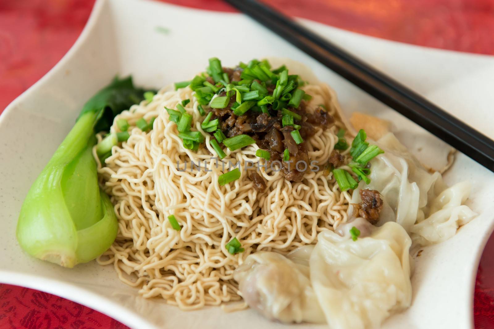 Foochow famous noodle kampua with wanton, vegetable and green onion