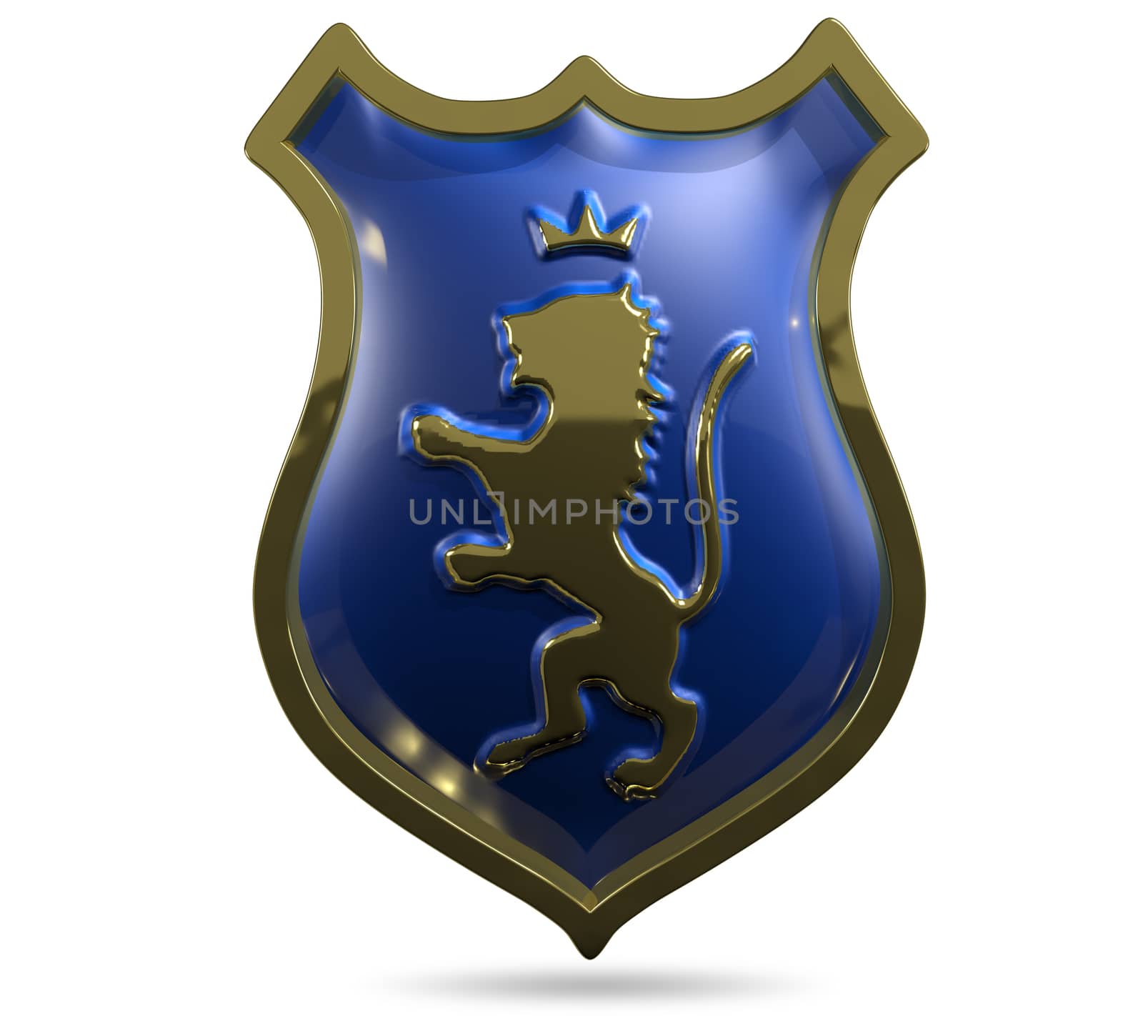 3d illustration of an abstract metallic shield with a lion