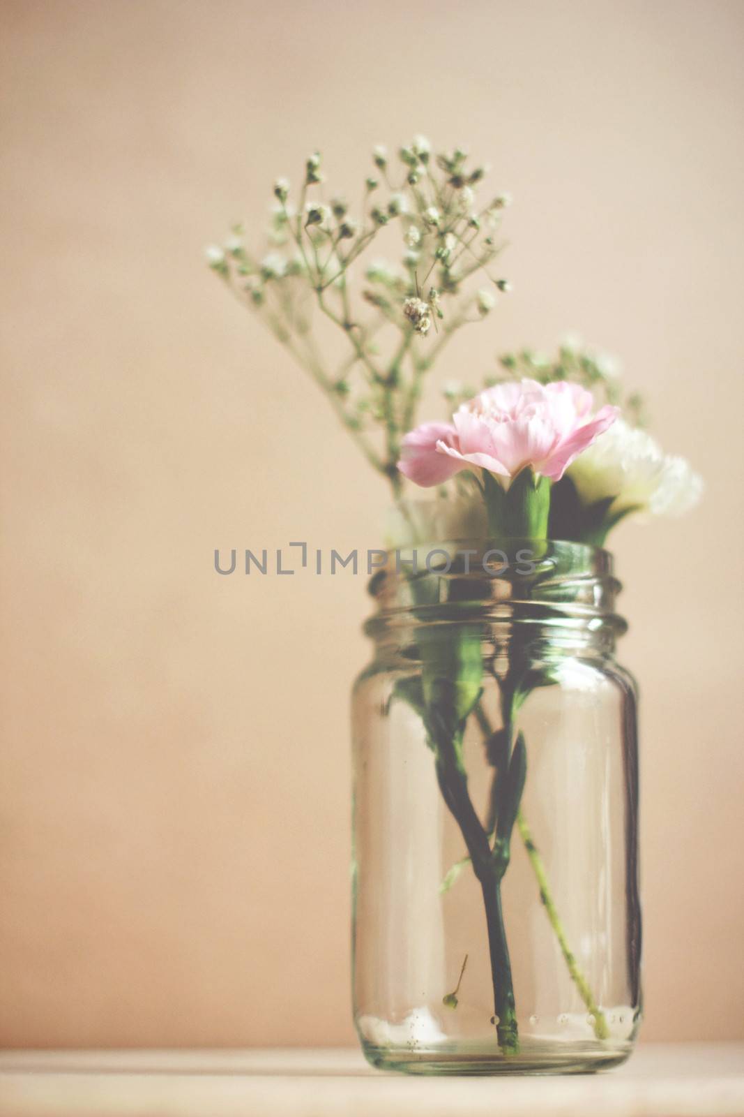 Ornamental flower in glass of jar with retro filter effect