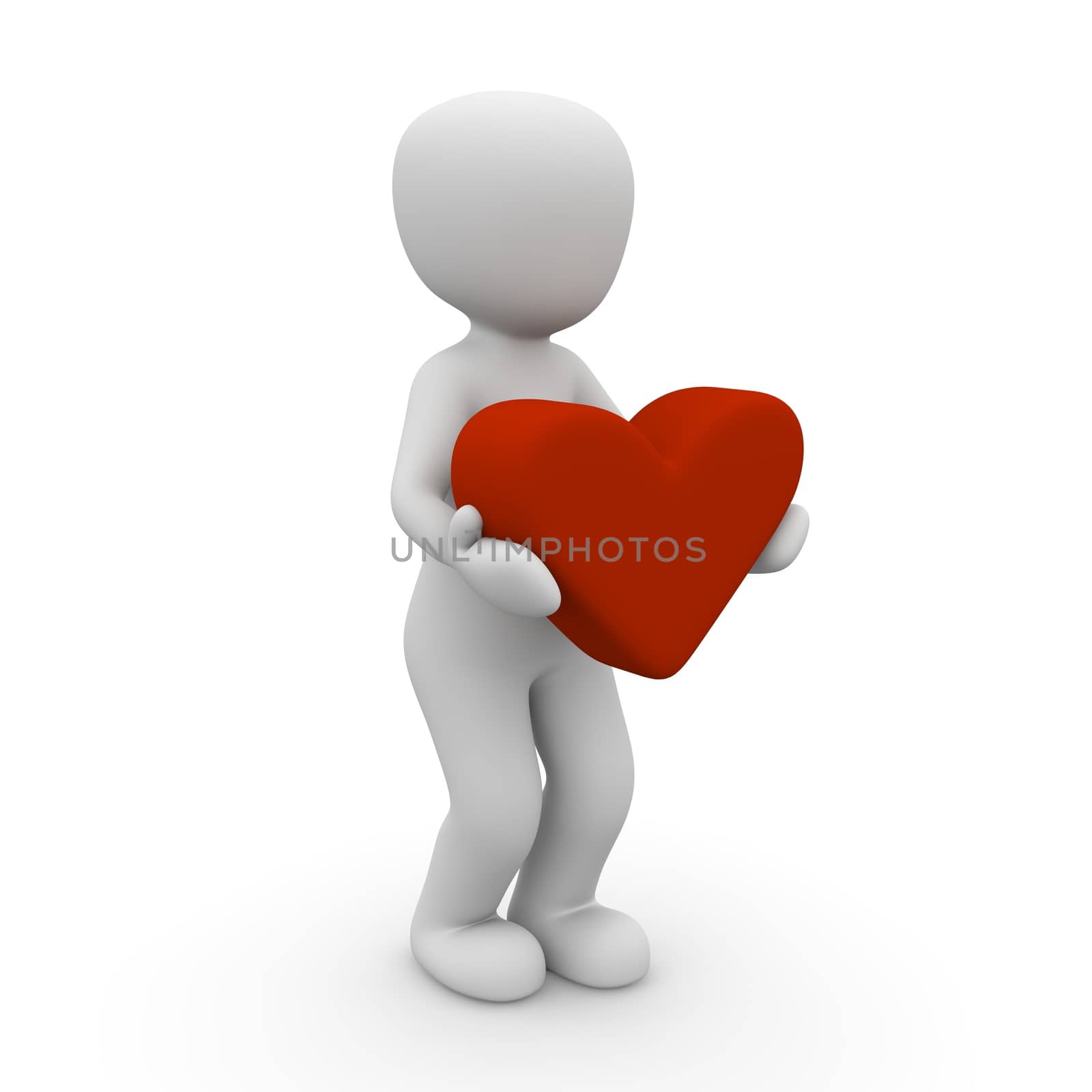 A 3D character holding a heart in his hands.