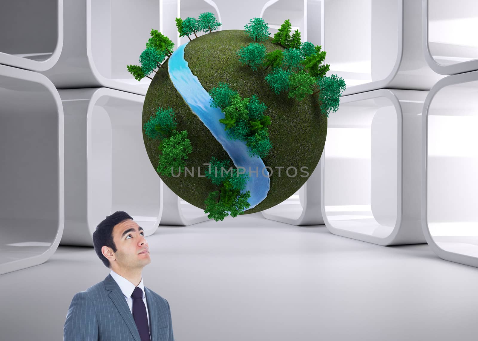 Composite image of unsmiling businessman standing