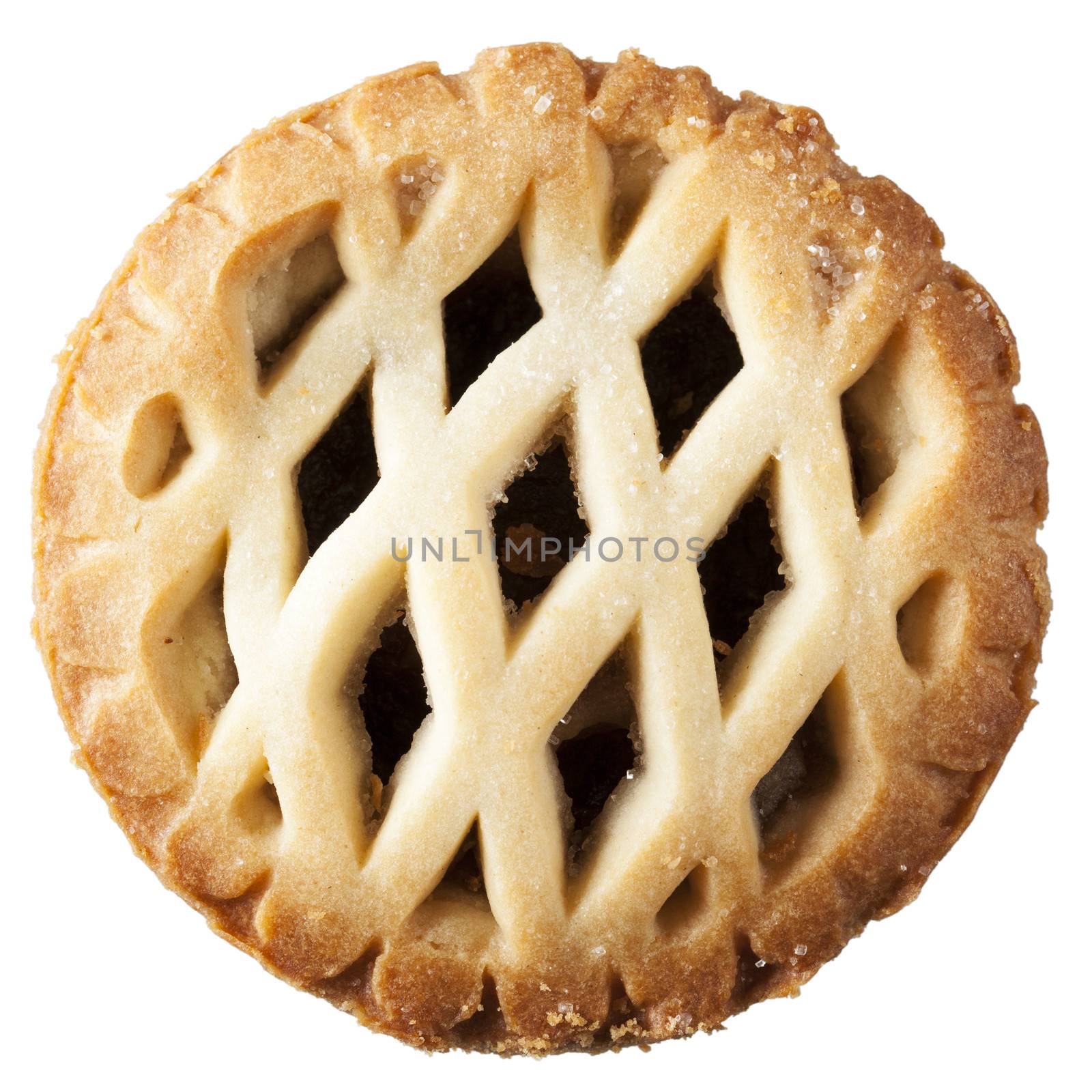 Mince pie from above isolated on white.
