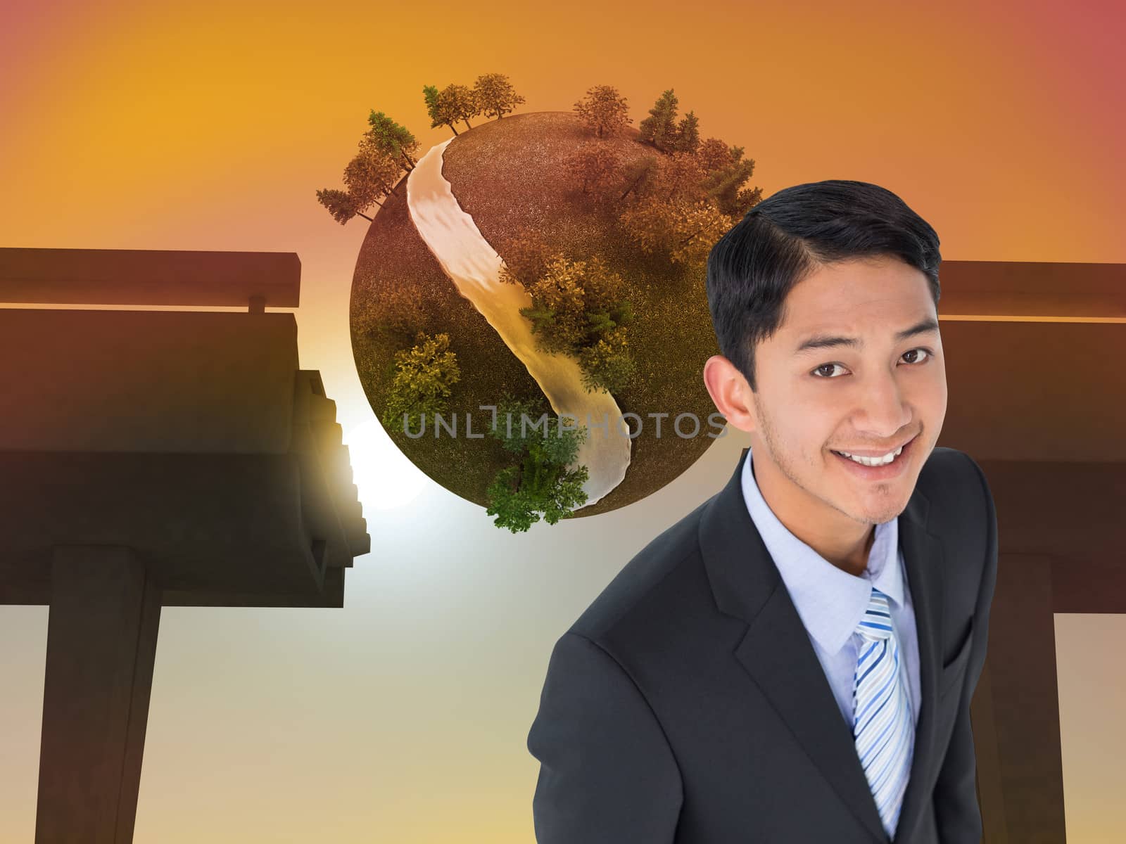 Composite image of smiling asian businessman 