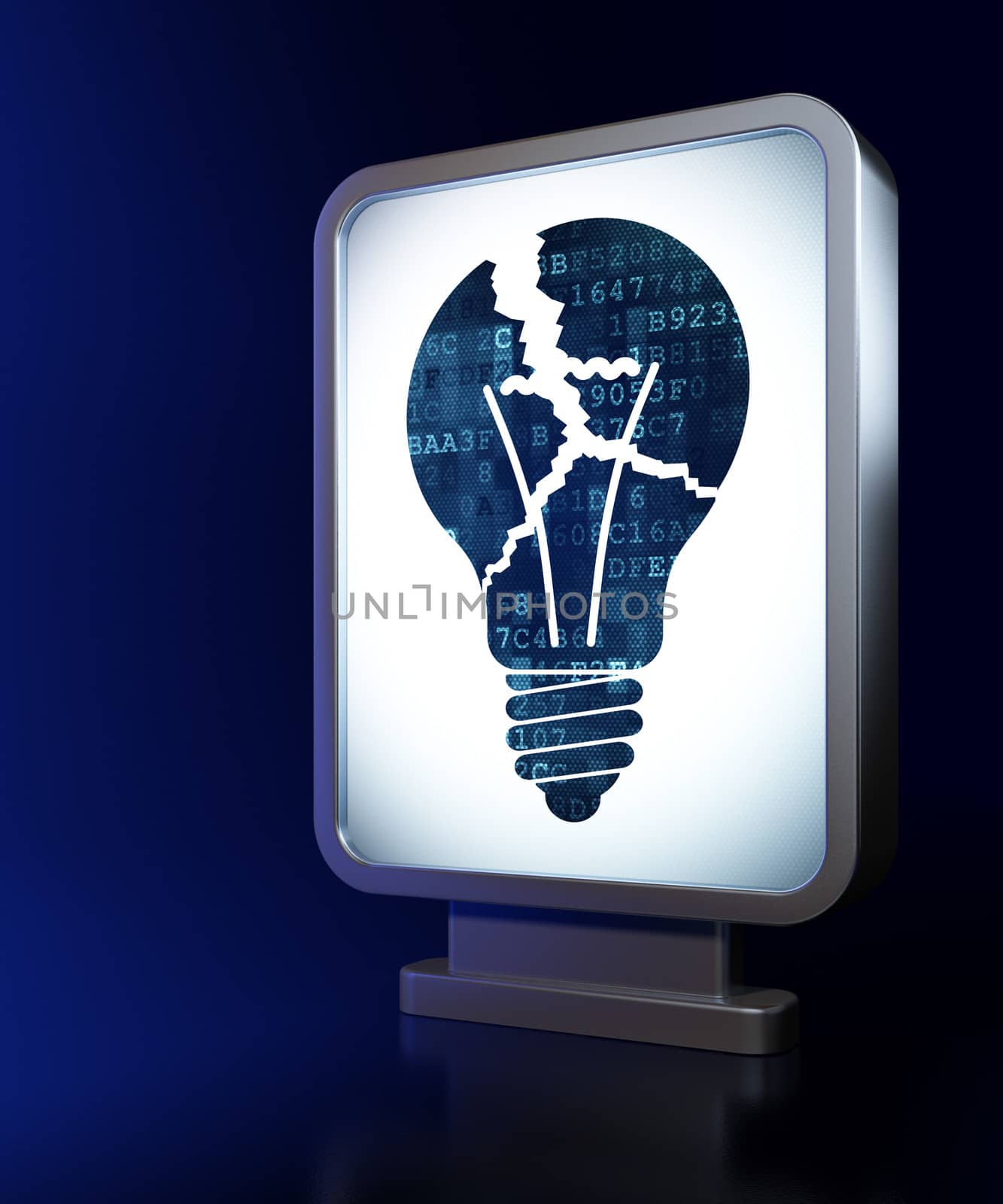 Business concept: Light Bulb on advertising billboard background, 3d render