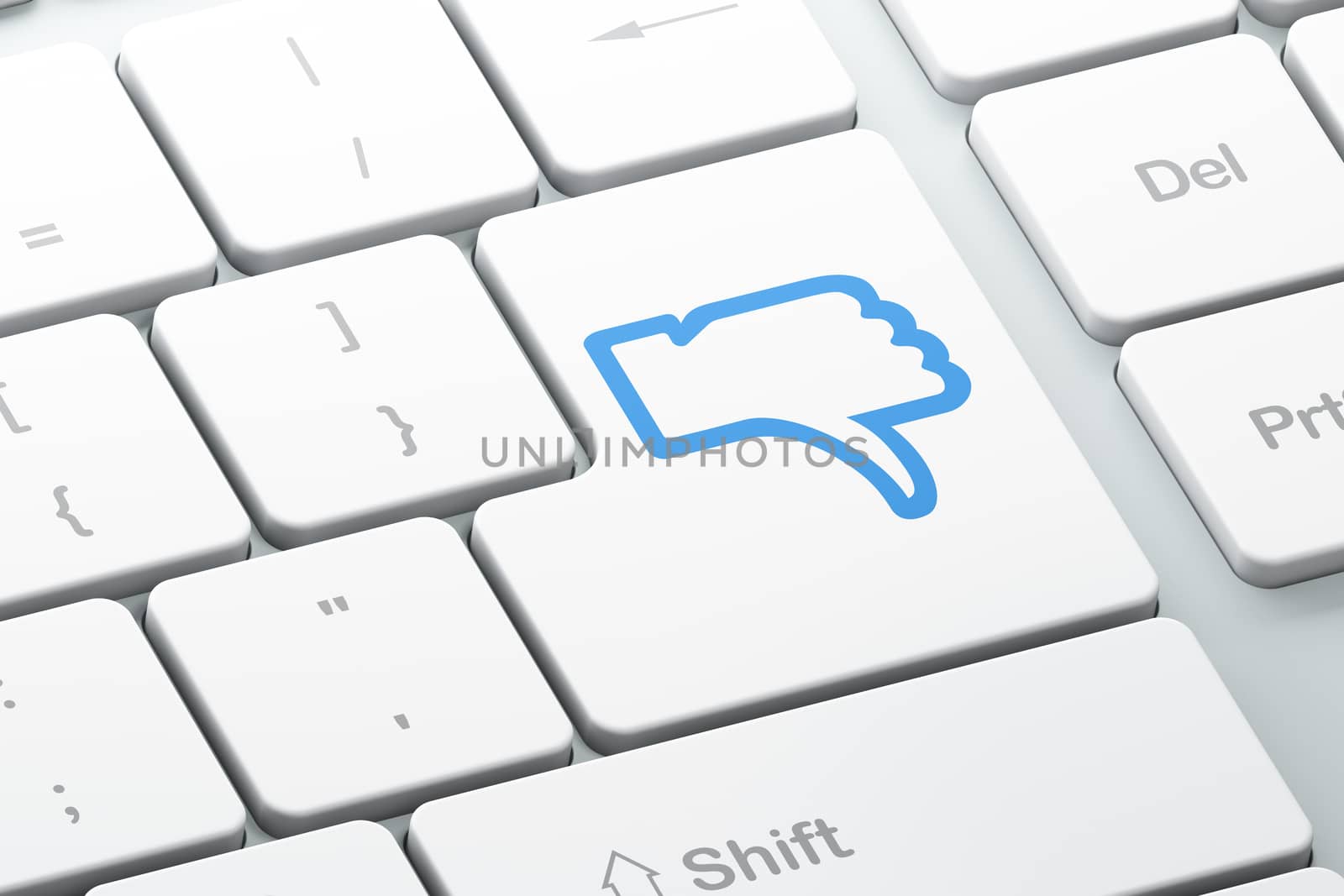 Social network concept: Thumb Down on computer keyboard background by maxkabakov