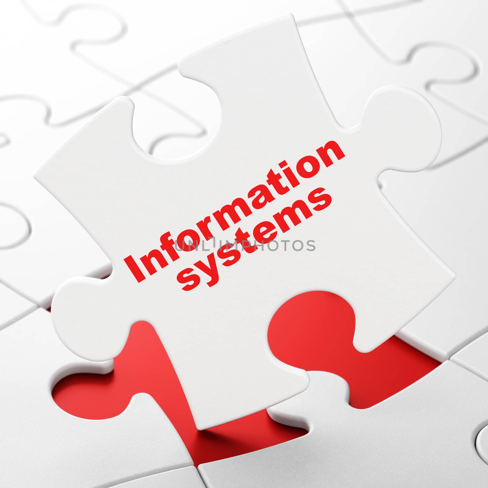 Information concept: Information Systems on White puzzle pieces background, 3d render