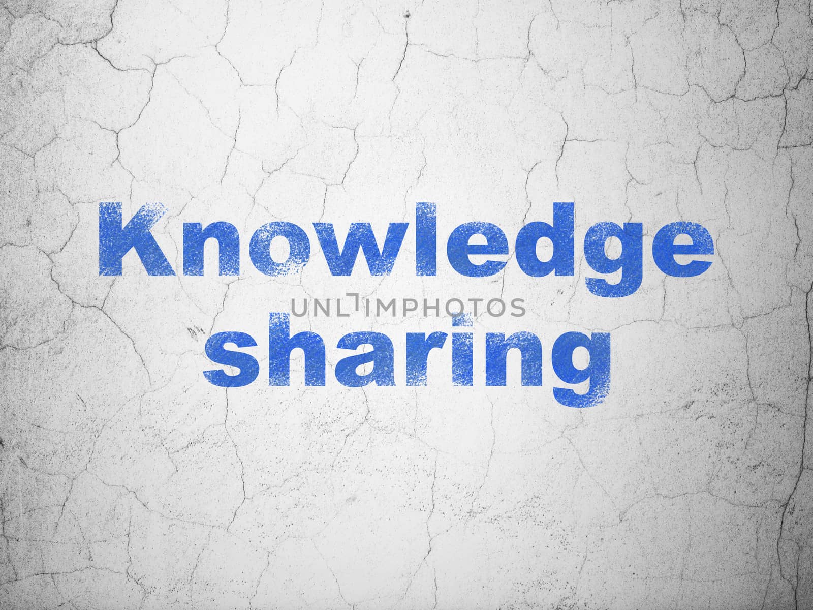 Education concept: Blue Knowledge Sharing on textured concrete wall background, 3d render