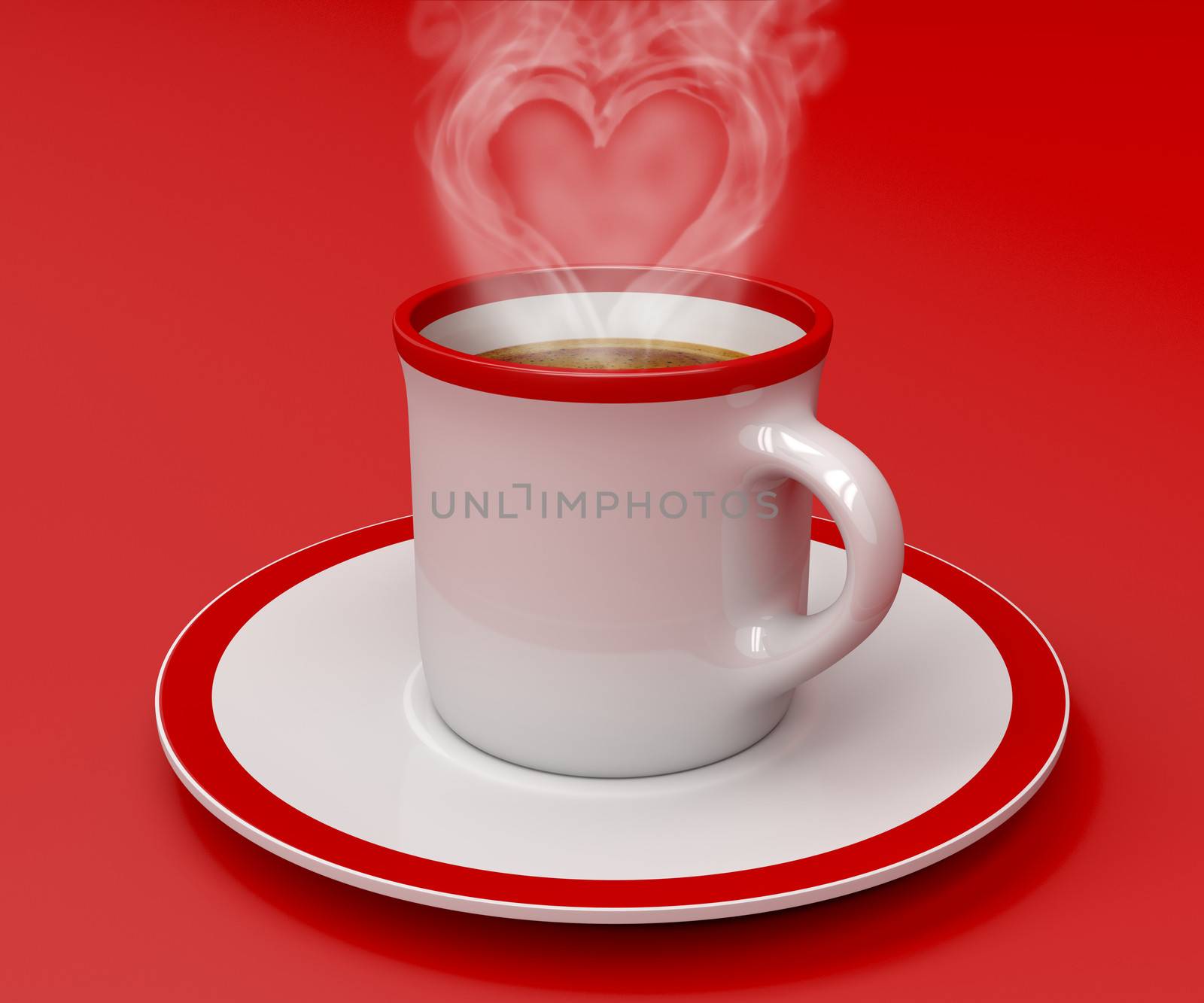 Espresso coffee cup with steam in heart shape