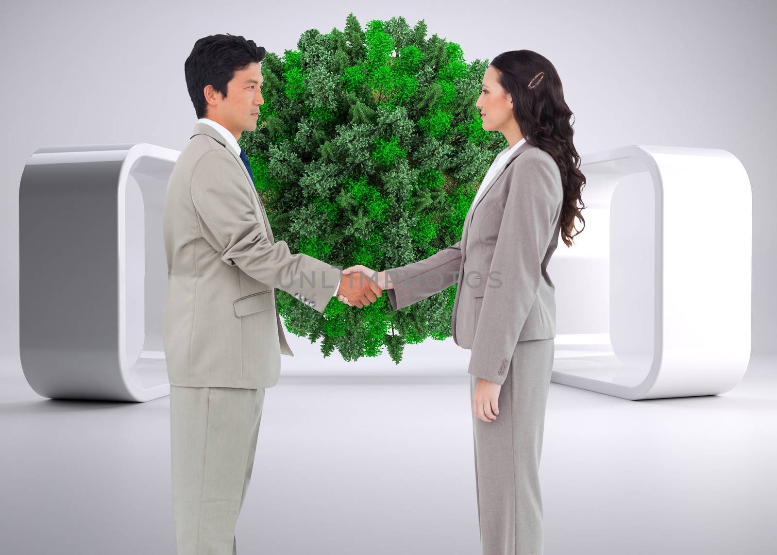 Composite image of side view of hand shaking partners by Wavebreakmedia