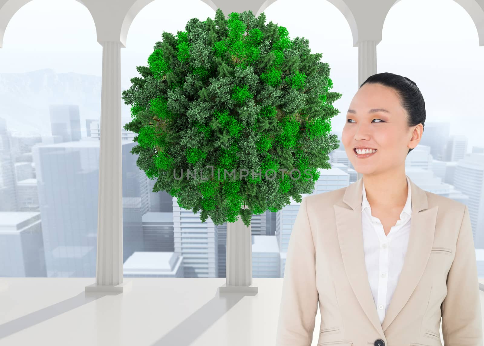 Composite image of smiling asian businesswoman