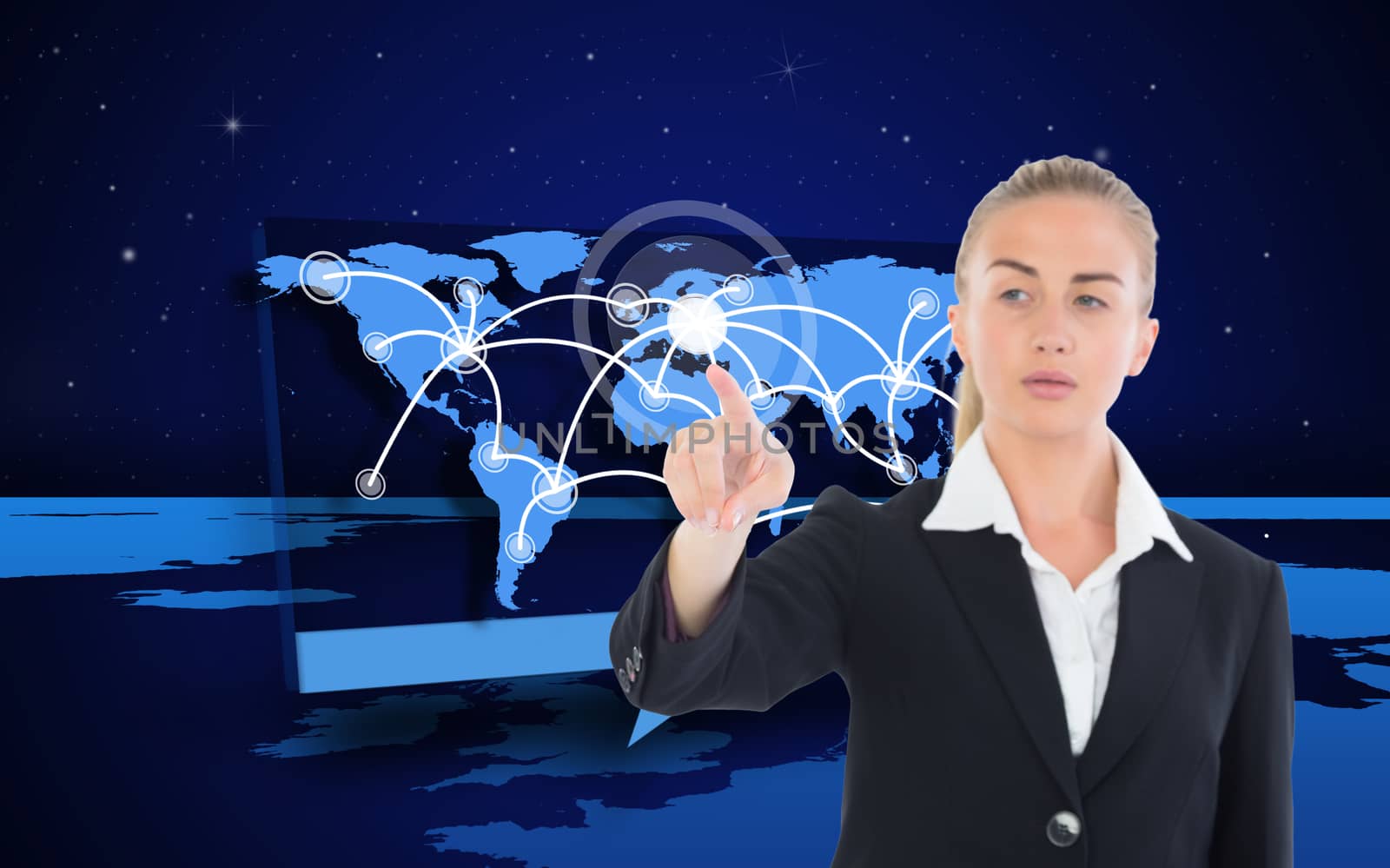 Composite image of businesswoman pointing somewhere by Wavebreakmedia