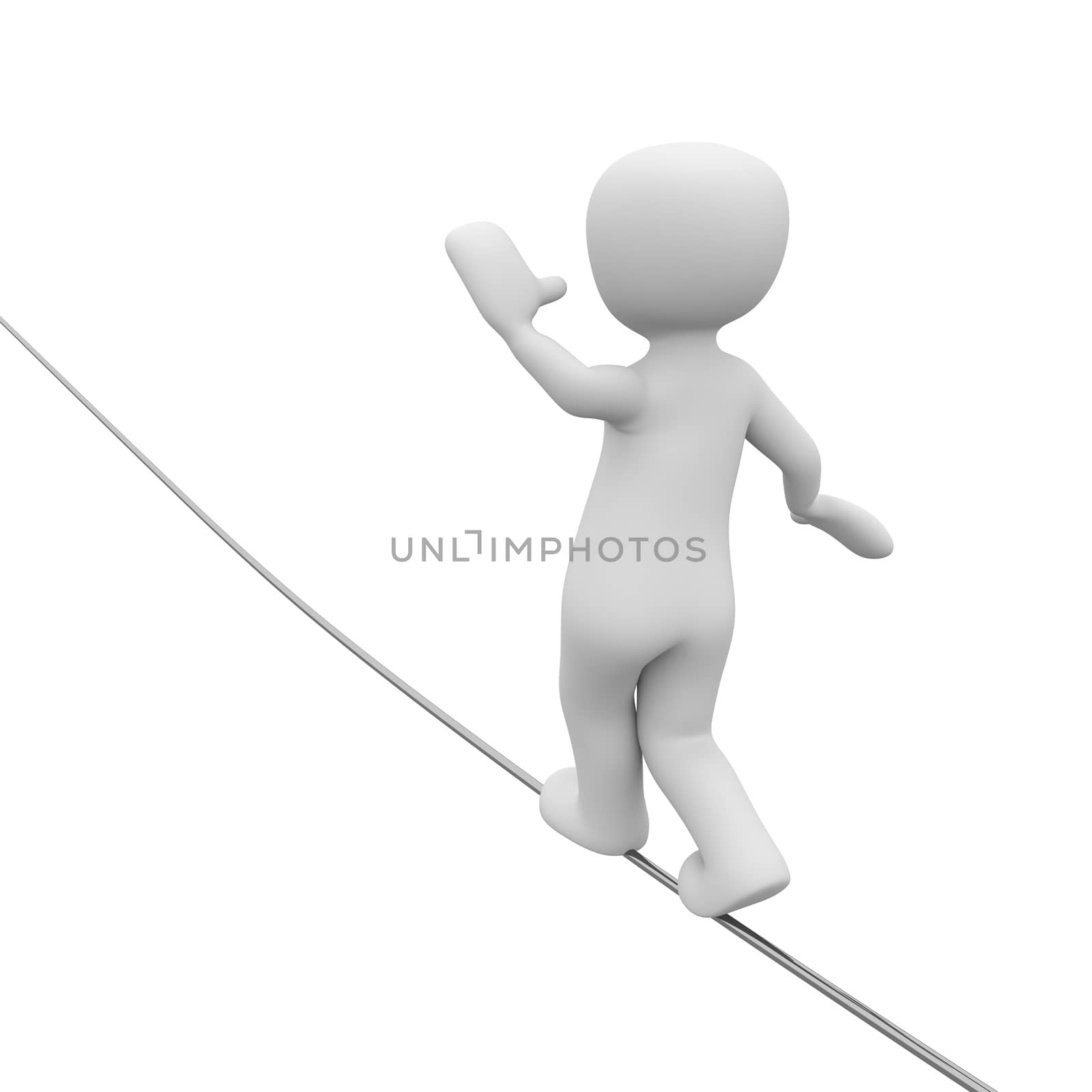 A 3d character dancing on a rope.