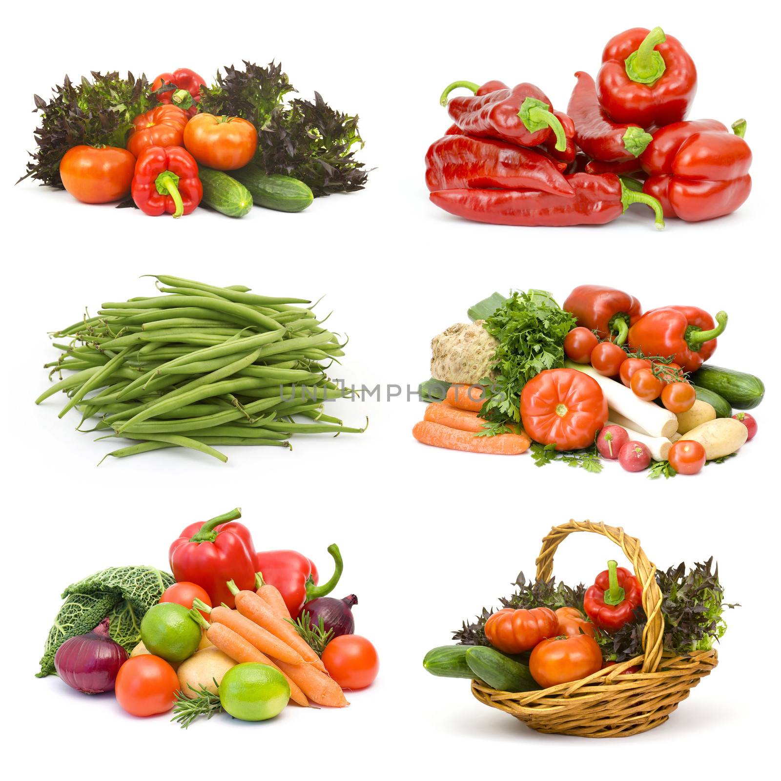 fresh vegetables on white background - collage