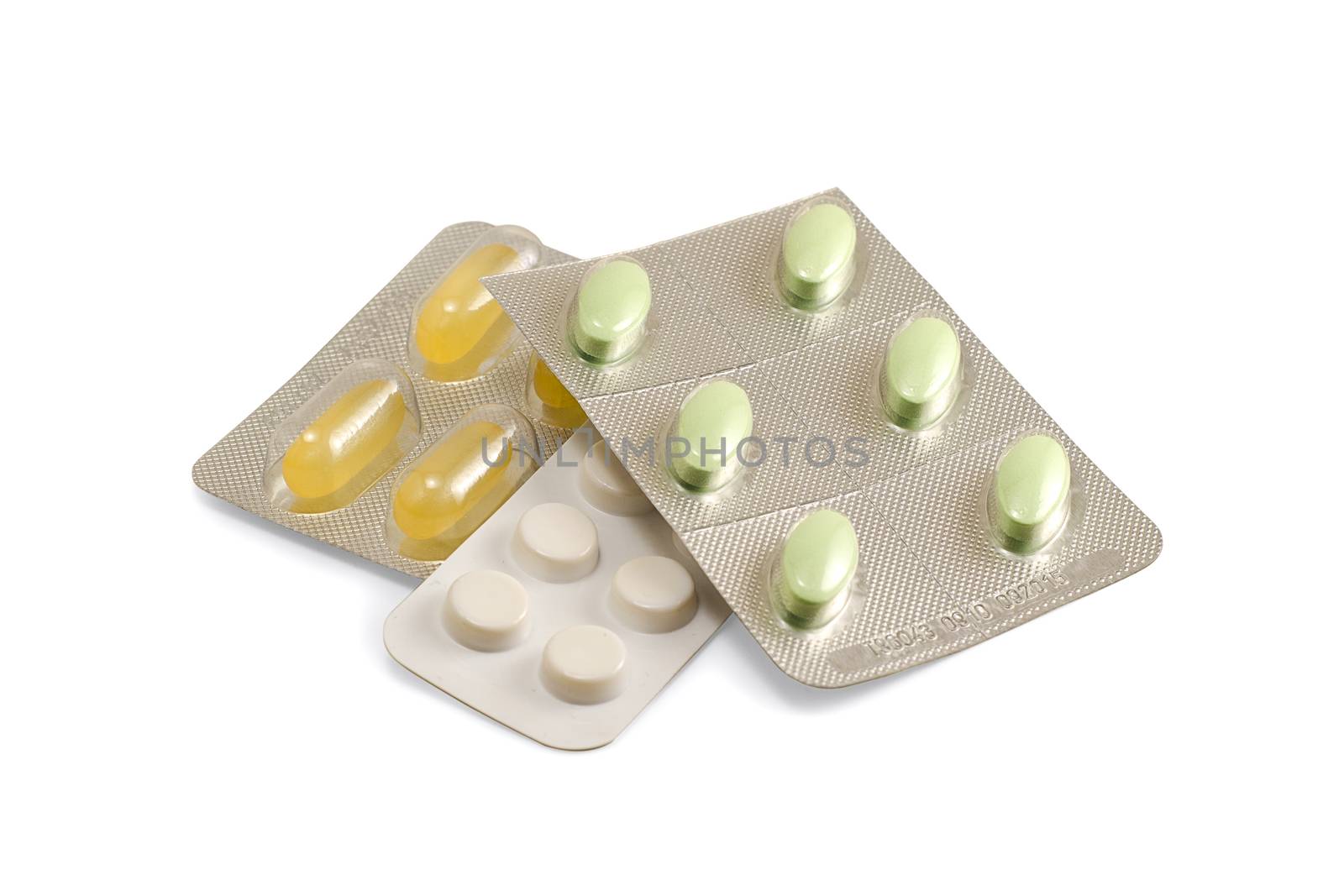 Image of a pills blisters on white background with shadow.