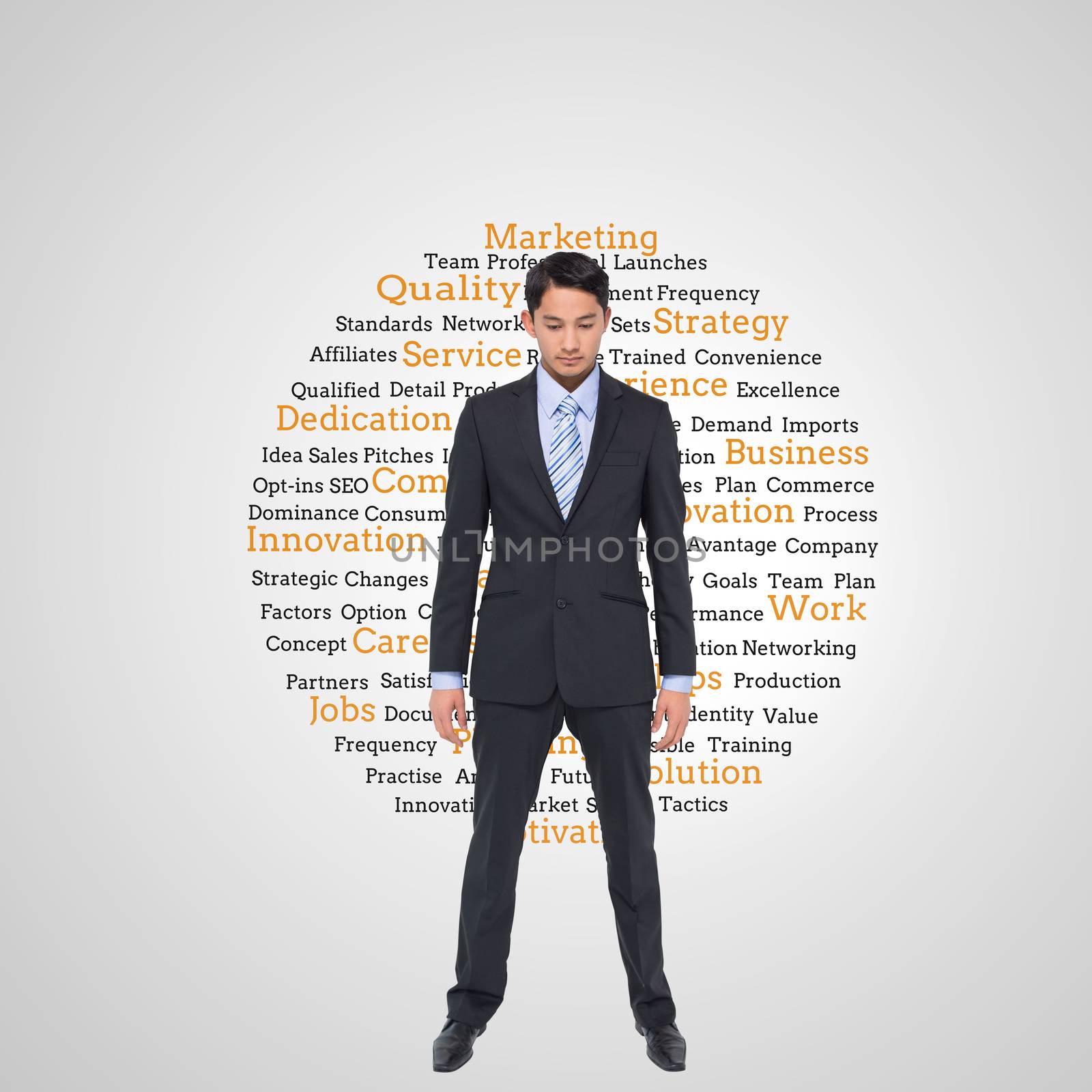 Composite image of serious asian businessman 