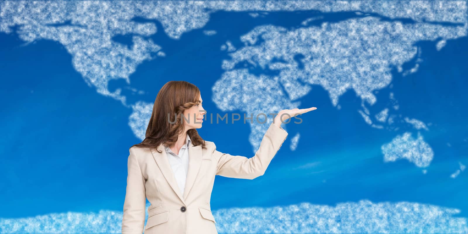 Composite image of businesswoman with empty hand open by Wavebreakmedia