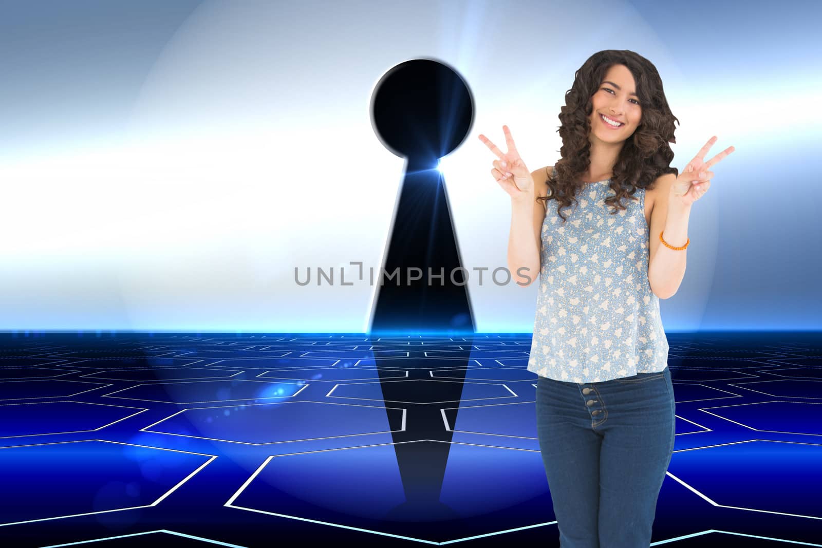 Composite image of smiling attractive brunette posing by Wavebreakmedia