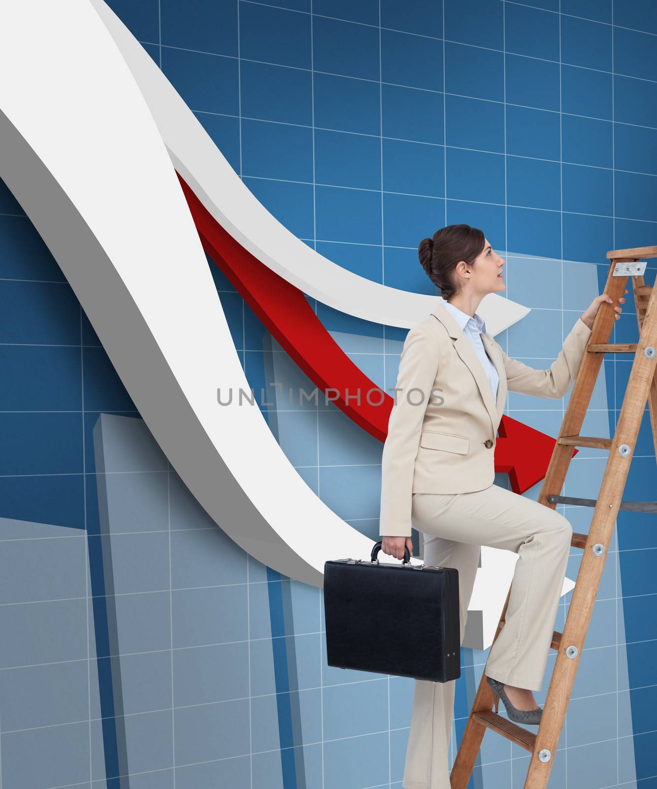 Composite image of businesswoman climbing career ladder with briefcase by Wavebreakmedia