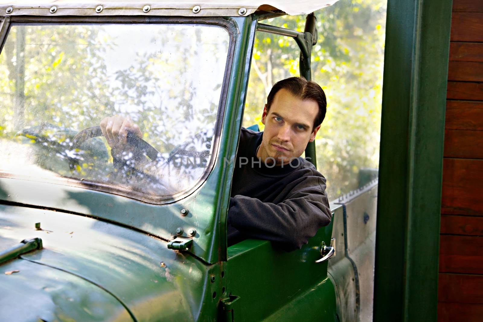 Coming back through the gate with an old truck