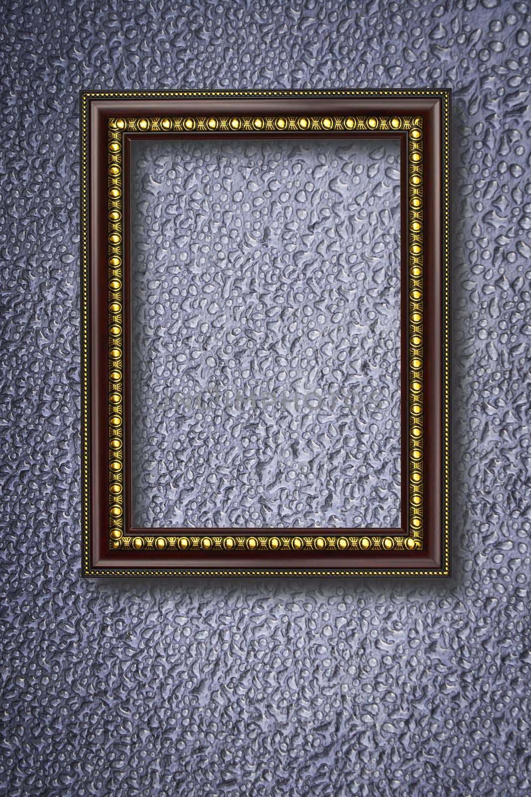 Photo frame on water drops background