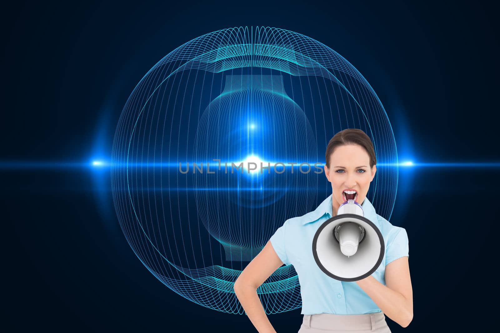 Composite image of furious classy businesswoman talking in megaphone by Wavebreakmedia