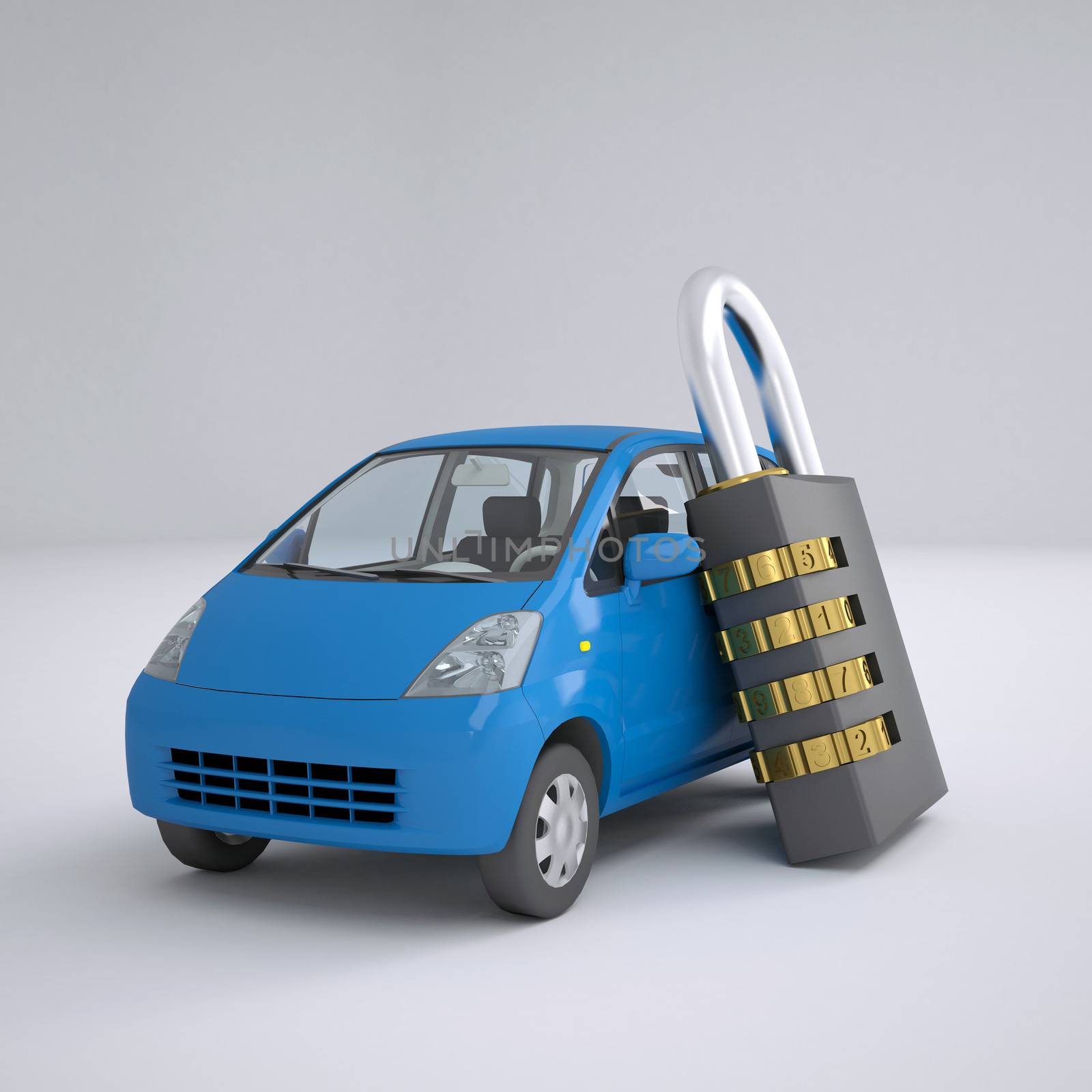 Blue small car and combination lock by cherezoff